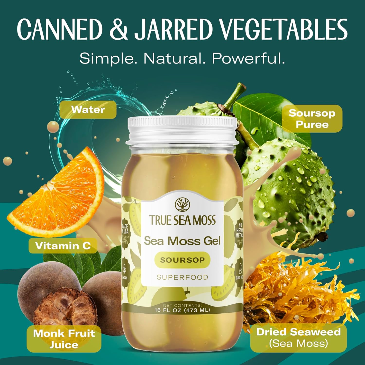 TrueSeaMoss Sea Moss Gel – Made in USA – Wildcrafted Seamoss, Fruits & Jarred Vegetables – Soursop, Pack of 2 (Labels may Vary)