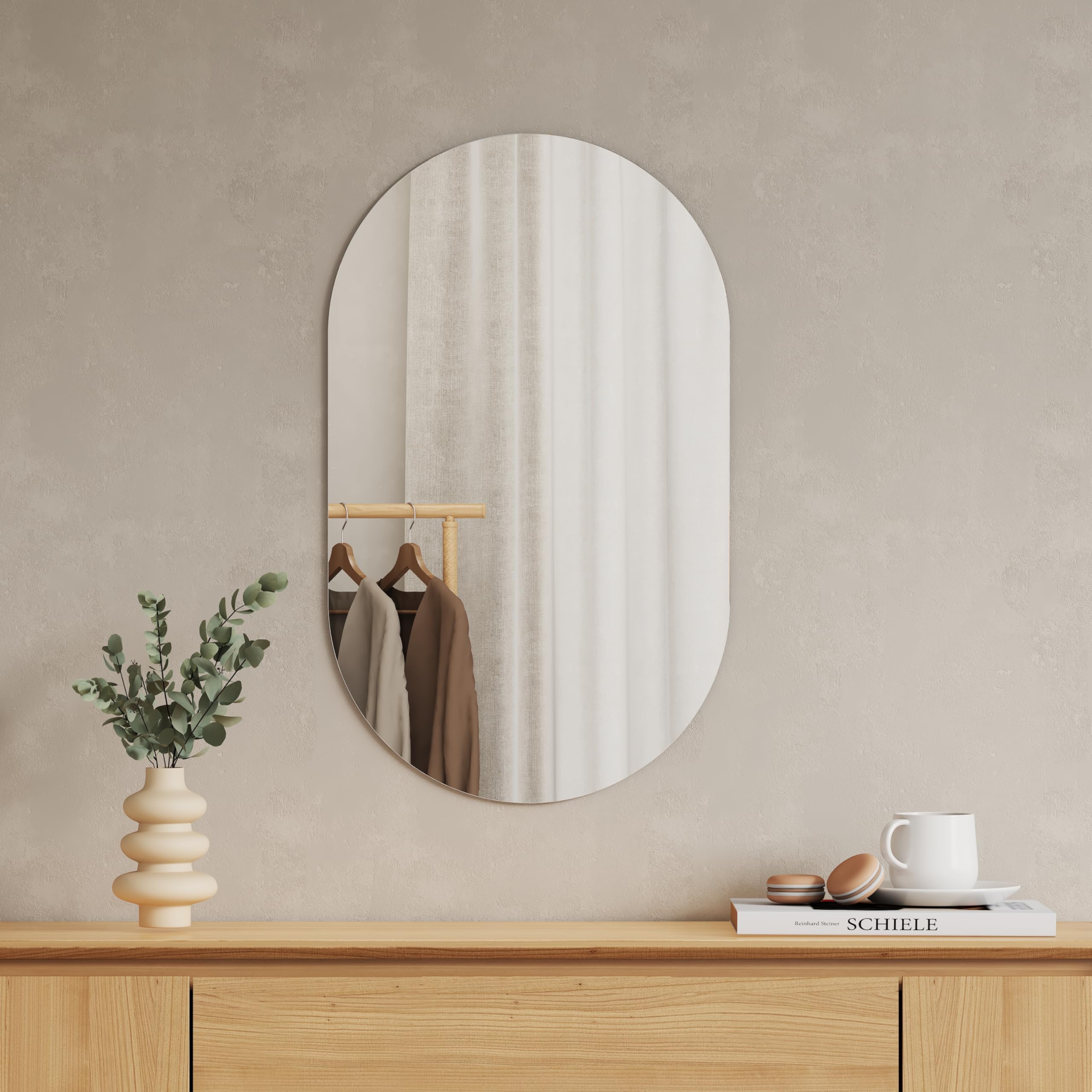 Specchio Da Bagno Ovale 60x100 Cm - Senza Cornice, Anti-Esplosione, Moderno E Sicuro