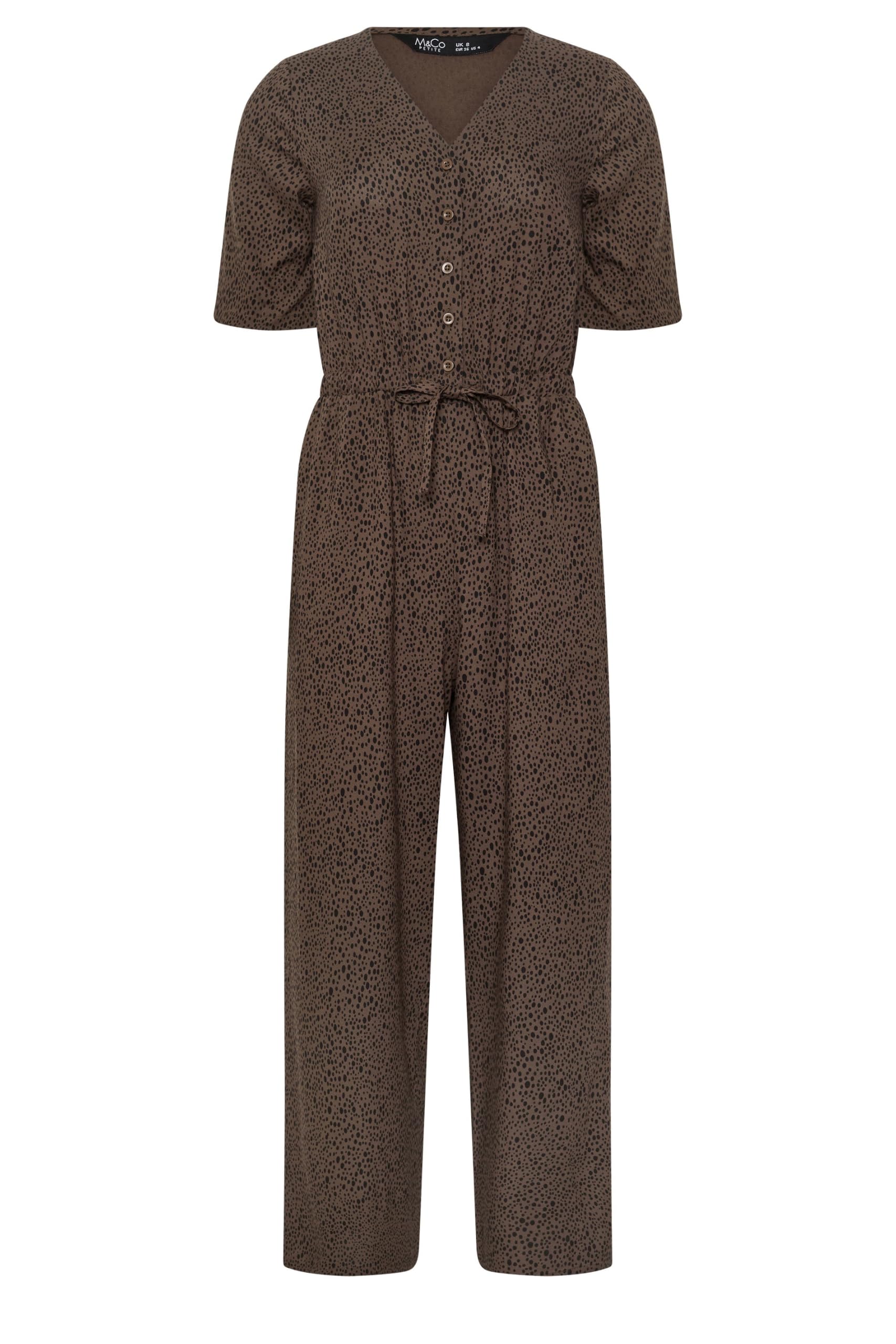 M&Co Women's Brown Petite Spot Print Tie Waist Jumpsuit