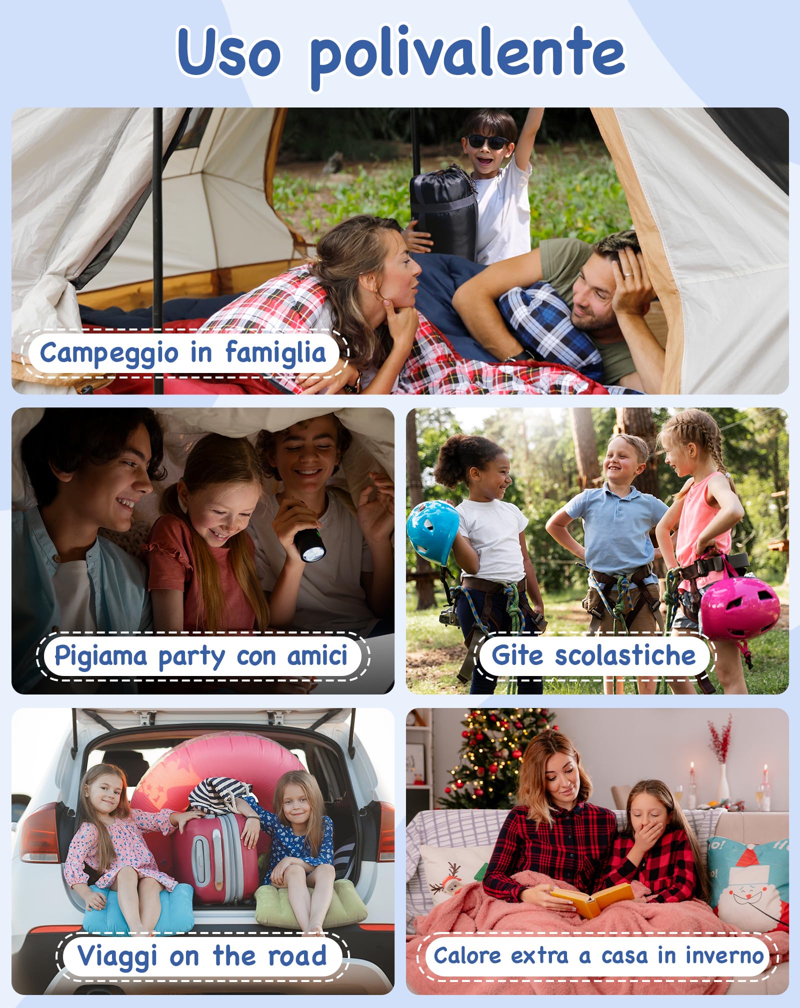 Kingcamp Sacco a Pelo Bambini Inverno,Flanella di Cotone,170 X 70 CM(Massima Adatta a 145 Cm),7℃ a -13℃,4 Stagioni,Coperta Invernale Compatta per Campeggio, Viaggi, Tende, Esterno e Interno