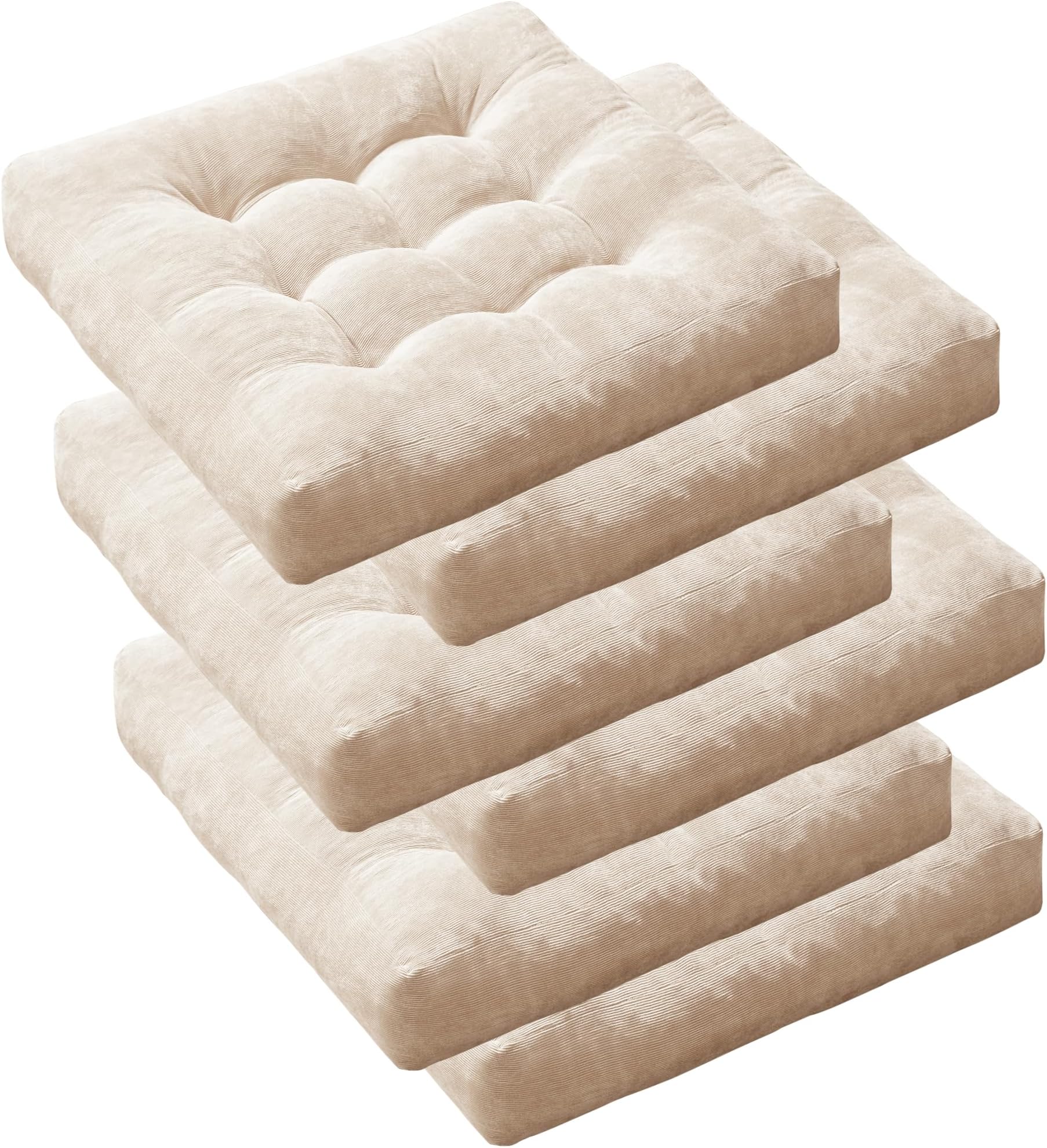 Degrees of Comfort Floor Cushion 6 Pack for Meditation, Office & Classroom – Corduroy Soft Seating Set, 22 Inch, High-Density Foam, Square Shape, Beige