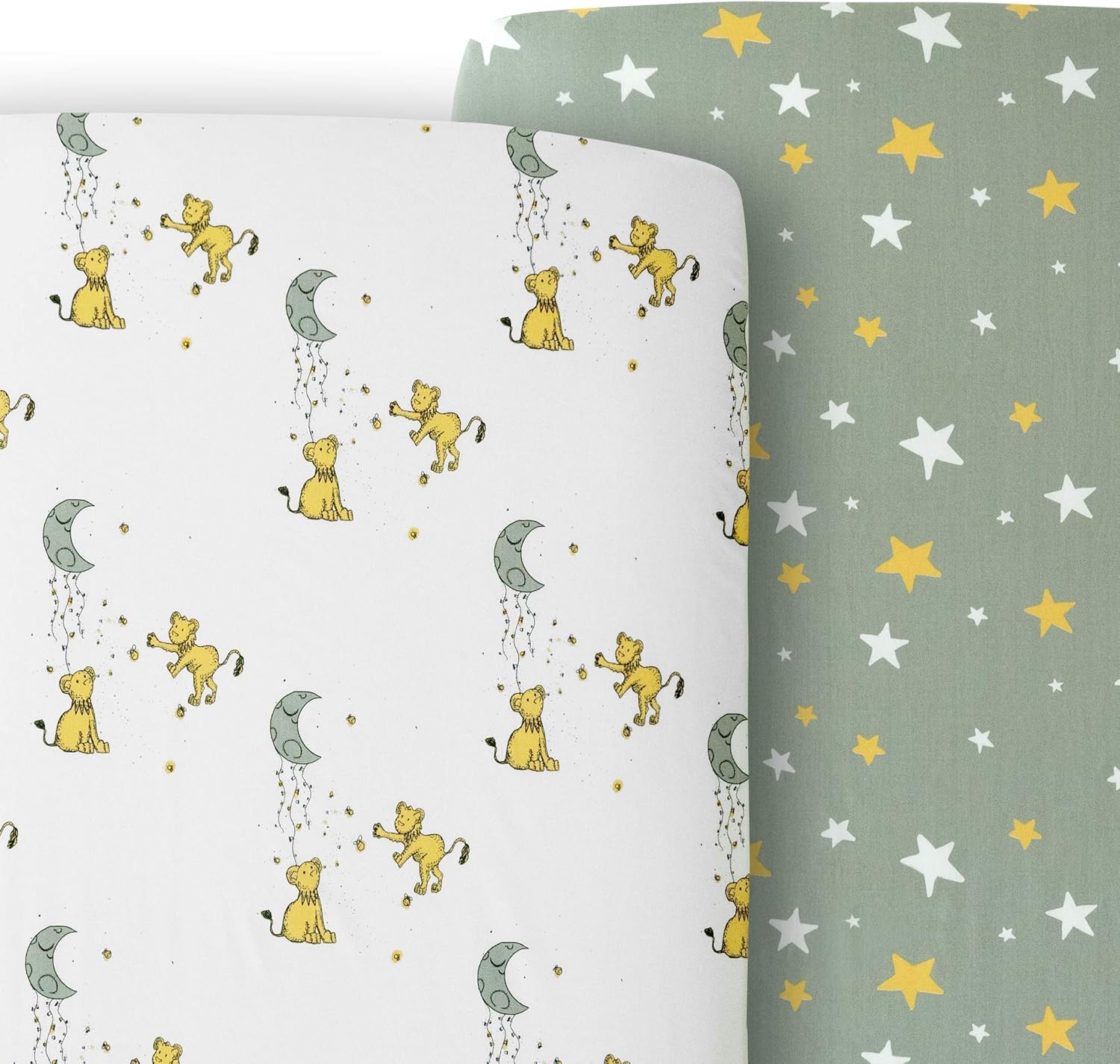 JumpOff Jo - 2 Pack Fitted Crib Sheet, Super Soft Breathable 100% Cotton Baby Crib Sheet for Standard Crib Mattresses and Toddler Beds, 28 in. x 52 in. - Lions & Stars