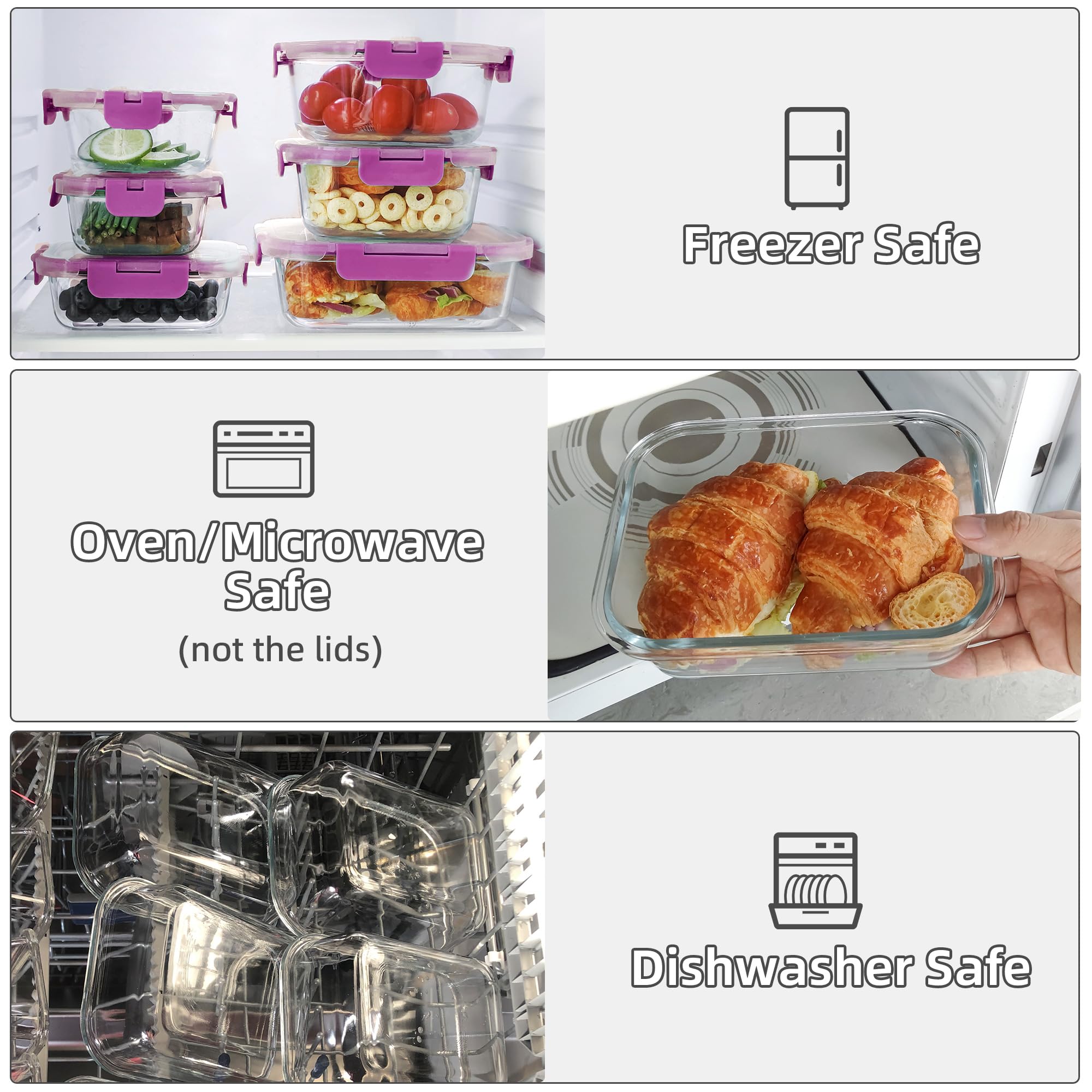 C CREST 12-teiliges Meal Prep Glasbehälter-Set mit Deckel, ideal für die Aufbewahrung und Frische, verschiedene Größen und Formen für ultimative Organisation | Ideal für die Aufbewahrung und Frische von Lebensmitteln, verschiedene Größen und Formen, ultim
