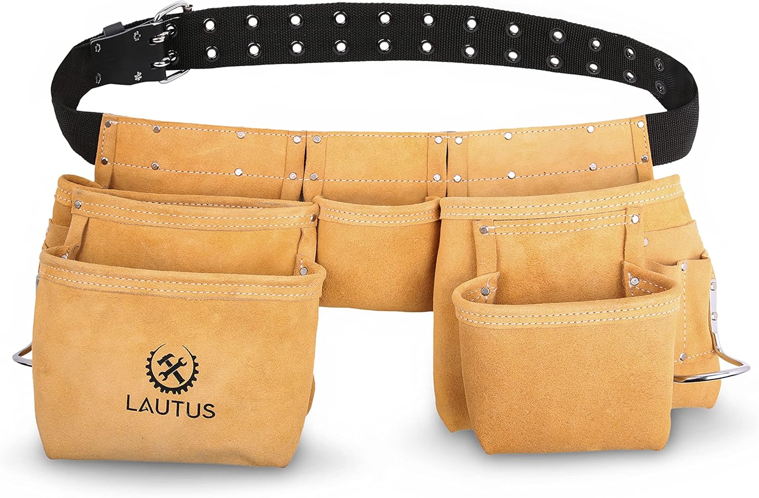 LAUTUS Suede Tool Belt/Pouch/Bag / Work Apron | Carpenter, Construction, Framers, Electrician |11 Pockets | Adjustable Double Pronged Belt | 2 Hammer Loops| : Tools & Home Improvement