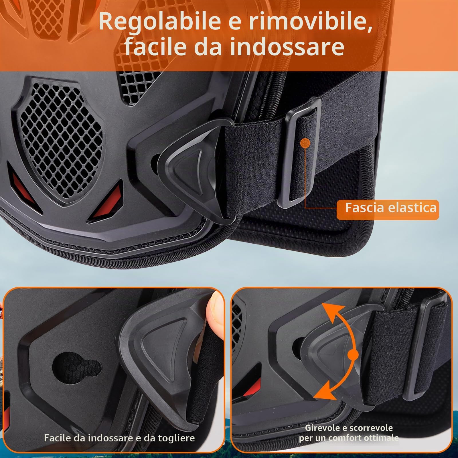 PELLOR Aggiornato Armatura Moto Per Bambini, 5 Pezzi Set Pettorina Motocross Bambino con Ginocchio/Gomiti/Torace, Paraschiena Moto Protezione Torace Ideale per Ciclismo,Sci,Equitazione,Skateboard
