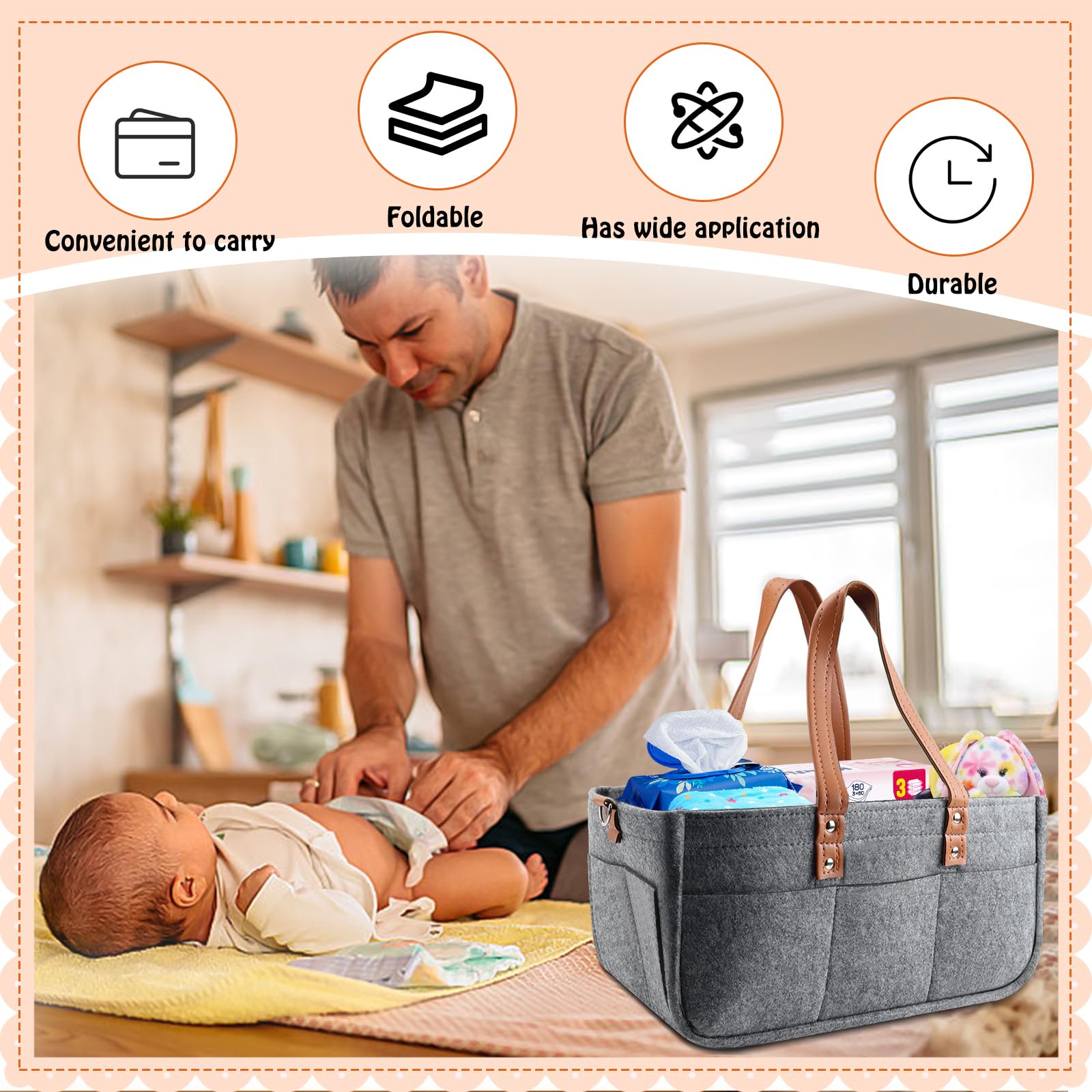 Bolsa de fieltro grande, 38 x 23 x 18 cm, bolsa de fieltro con compartimentos extraíbles, para viajes al aire libre, picnic, compras, almacenamiento (gris)