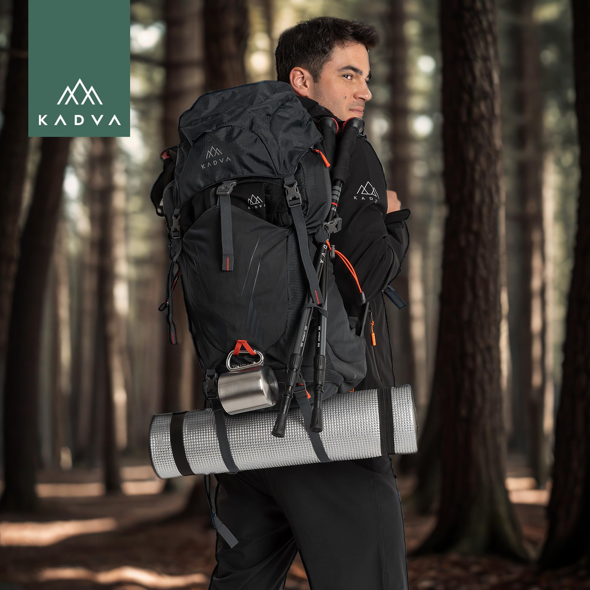 KADVA Vagabundo Mochila de trekking de 40 l, sistema de transporte Windspire Pro, material hidrófobo, funda para lluvia, correas exteriores.