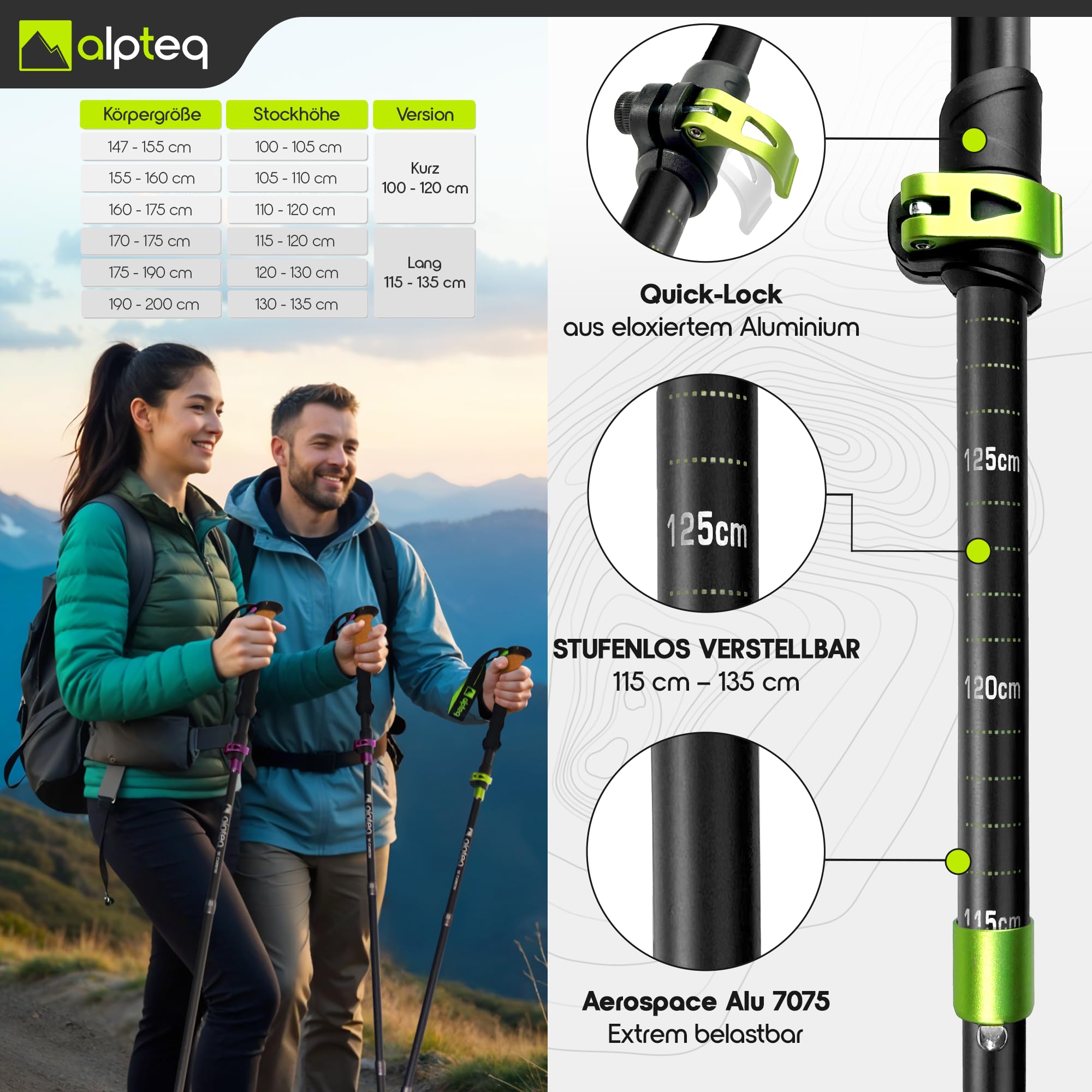 Bastones Plegables de Carbono con Ajuste telescópico y Mango de Corcho – Bastones de Trekking y Senderismo ultraligeros para montaña y Marcha nórdica – para Hombre y Mujer