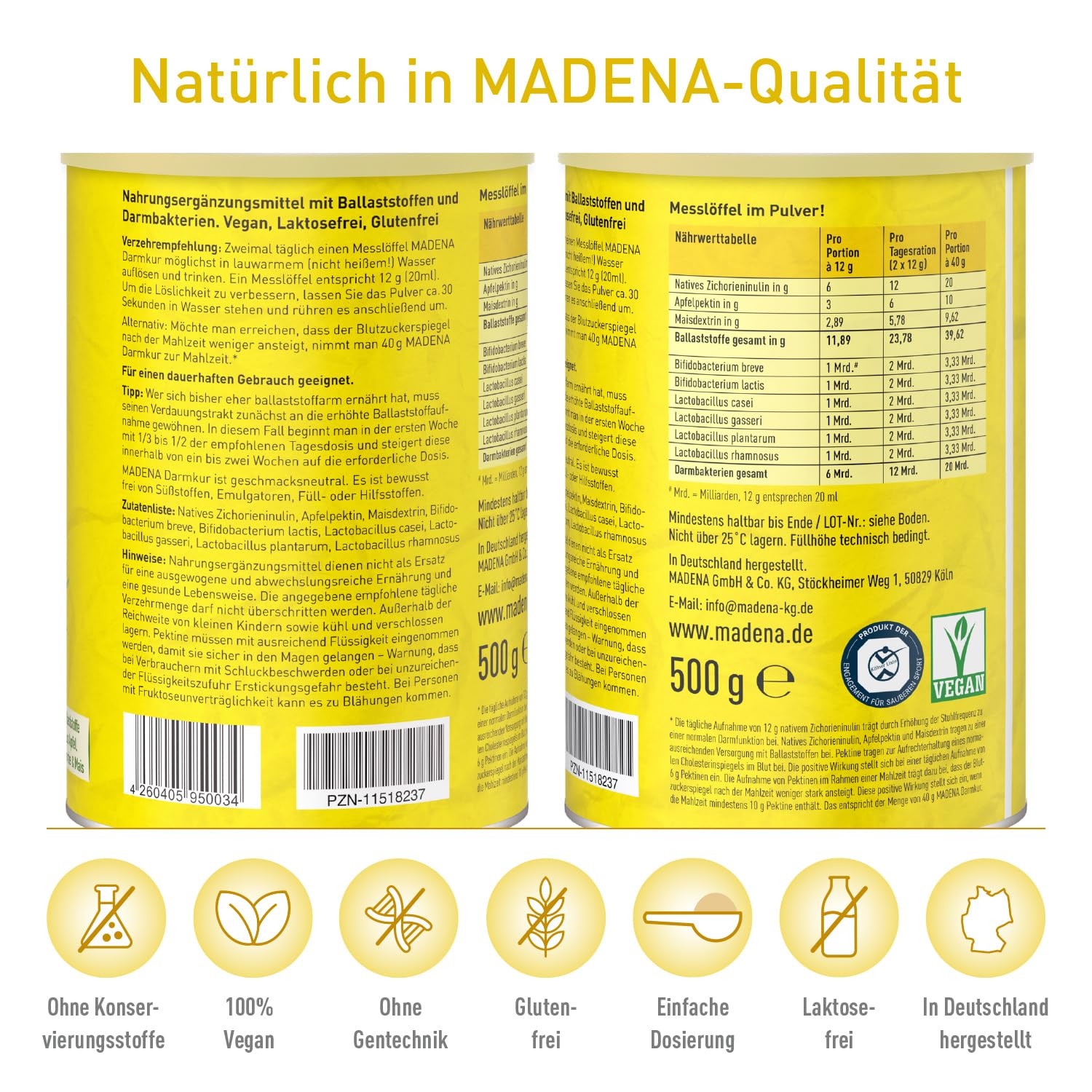 MADENA Darmkur, Inulin, Apfelpektin, resistente Stärke, Bifidobacterium breve, Bif. lactis, Lactobacillus casei, Lactobacillus gasseri, Lactobacillus plantarum, Lactobacillus rhamnosus