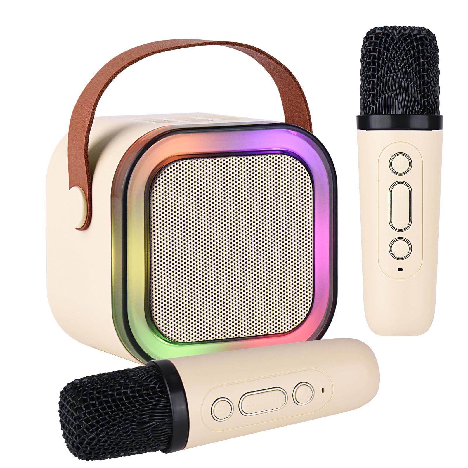 Hopjuery Karaoke Machine for Kids Adults, Mini Portable Bluetooth Karaoke Speaker with 2 Wireless Microphone and Lights,Toys for All Smartphones,