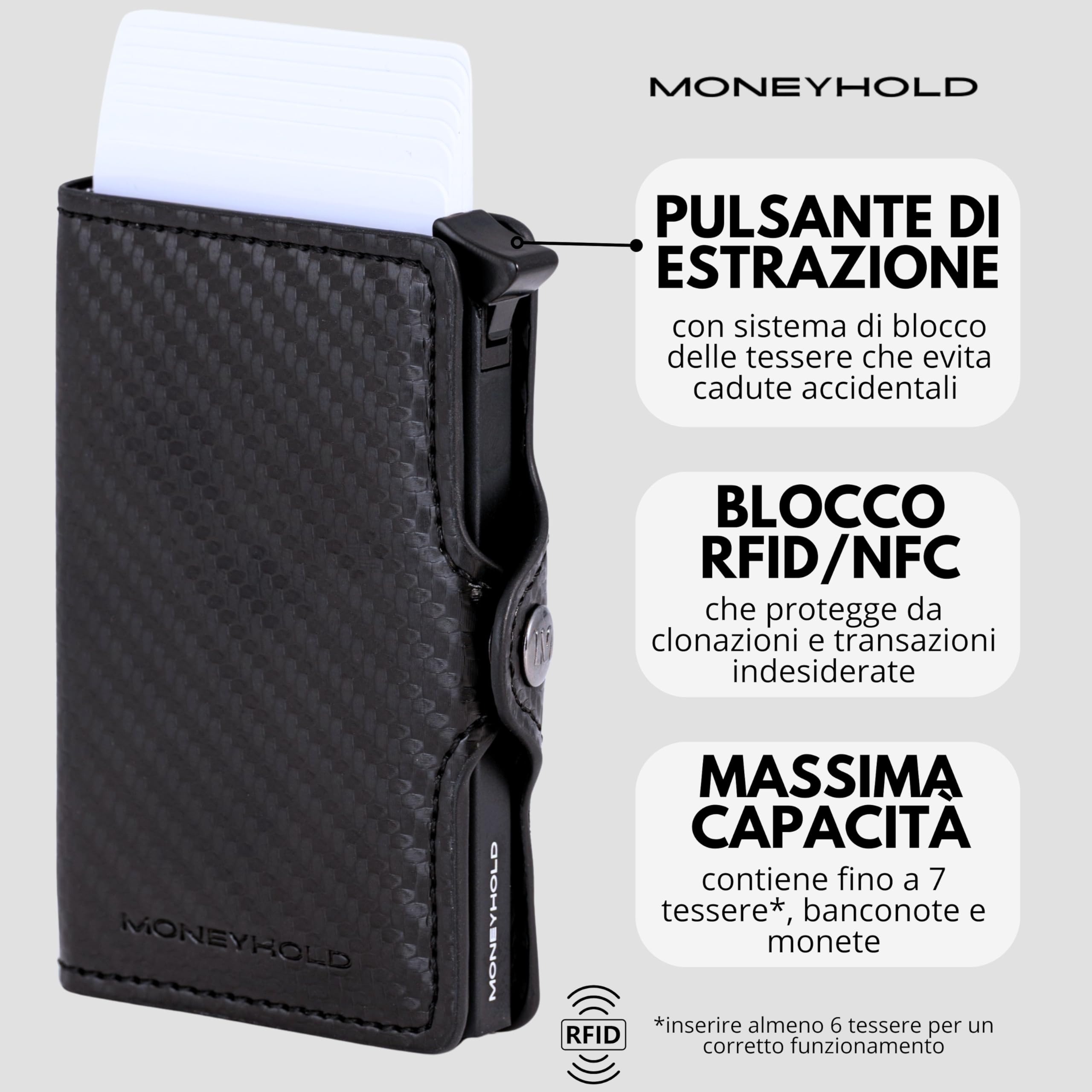 Moneyhold Portafoglio Uomo Slim in Similpelle con Protezione RFID Anticlonazione, Porta Carte di Credito, anche con Portamonete (10 Tessere)