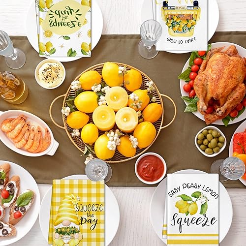 Miniatura 5 de Zubebe Juego de 6 toallas de cocina de limón de verano de 18 x 28 pulgadas, ultra absorbentes, toallas de mano amarillas, paños de cocina para