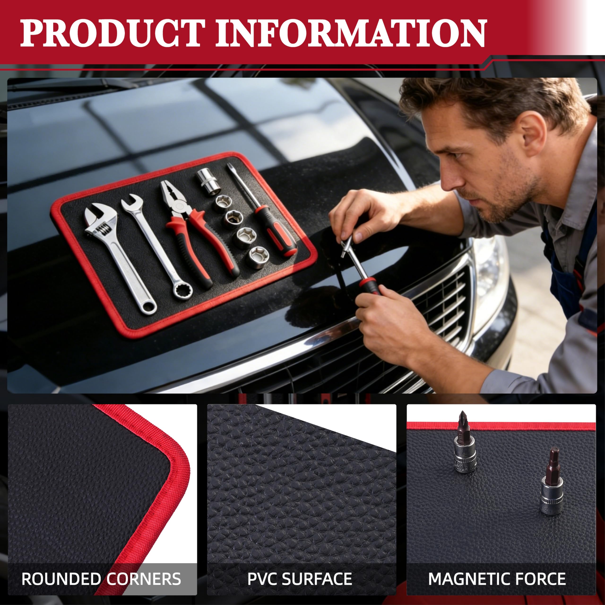 Magnetische Werkzeugmatte, 3 PC Magnetische Matte für Werkzeuge, Flexible Magnetische Matte & Tray Halter mit PVC, Heavy Duty Magnetische Teile Halter, Magnetischer Werkzeughalter für Garage