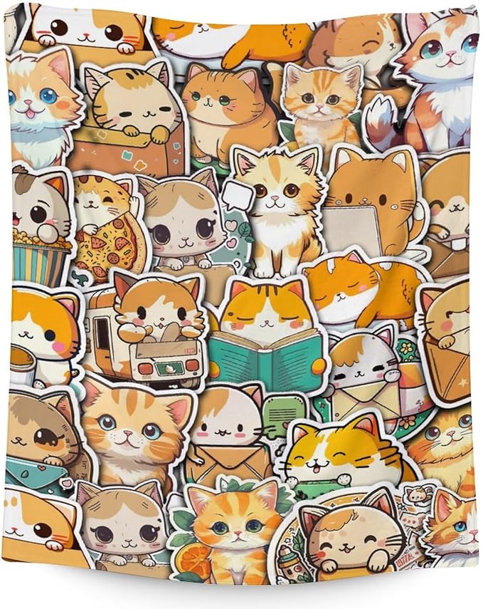 Cat Blanket Gifts - 30"x40" Cute Throw for Kids & Adults - Yellow Soft Fuzzy Blankets for Couch & Office