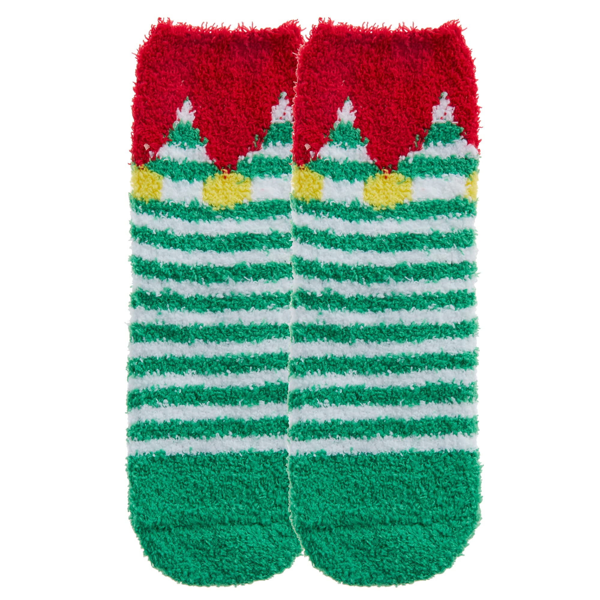 Metzuyan Kids Boys Girls Winter Socks Christmas Fluffy Bed Socks with Grippers Non Skid Xmas Print Green UK 4-6