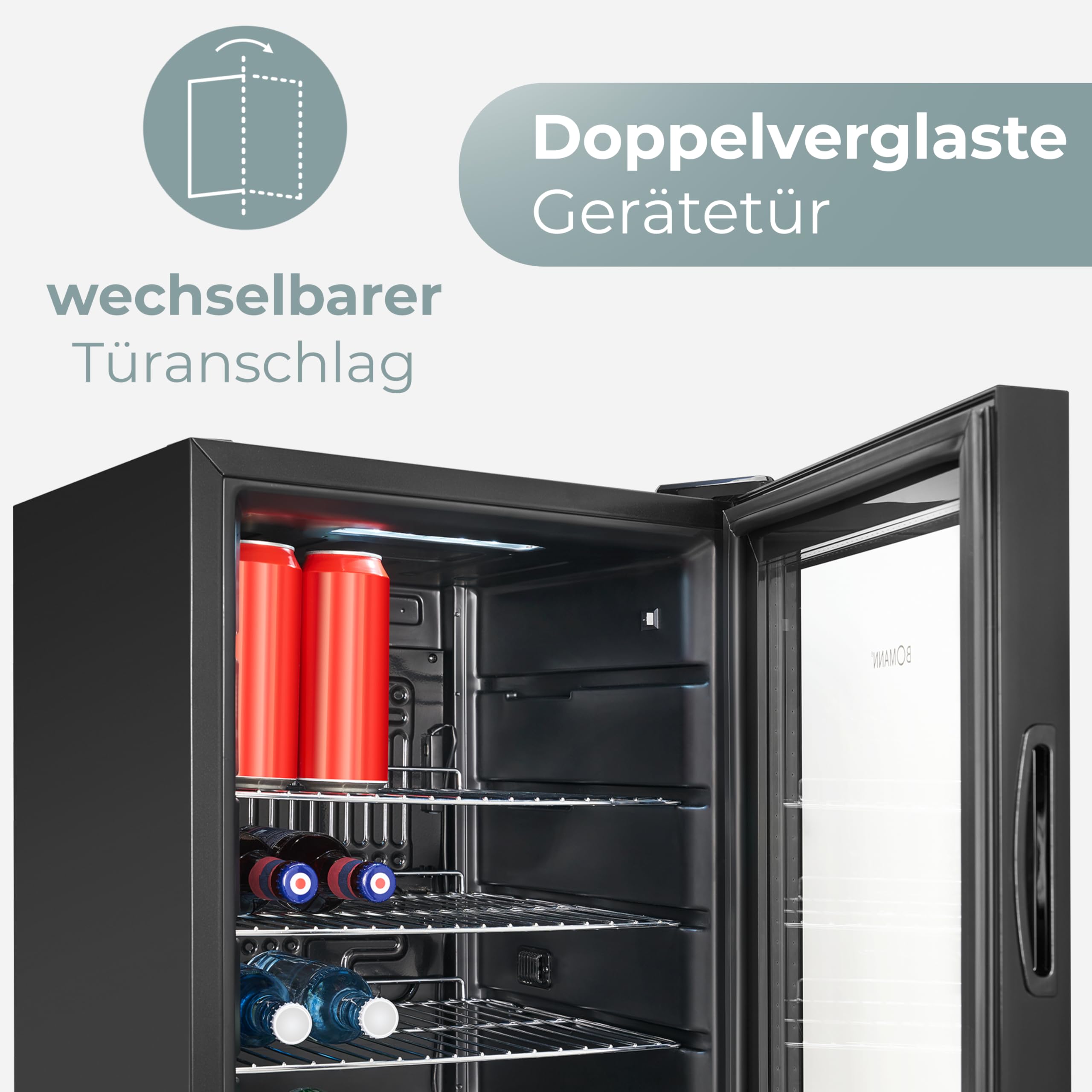 Bomann KSG 7515 Kühlschrank mit Glastür 63 L Flaschenkühlschrank Getränkekühlschrank LED-Beleuchtung leise
