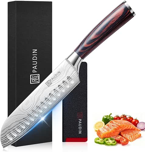PAUDIN 17,8cm Santoku-Messer, 5Cr15MoV Stahl Pakkaholzgriff Superscharf
