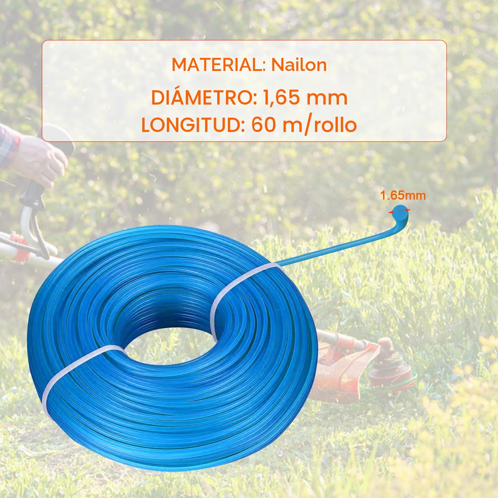 2 Piezas Hilo Desbrozadora, 60 m x 1,65 mm Hilo de Nailon para Desbrozadora, Hilo para Cortacésped y Desbrozadora, Hilo en Nylon para Desbrozadoras Eléctricas(60 m x 2 Piezas)