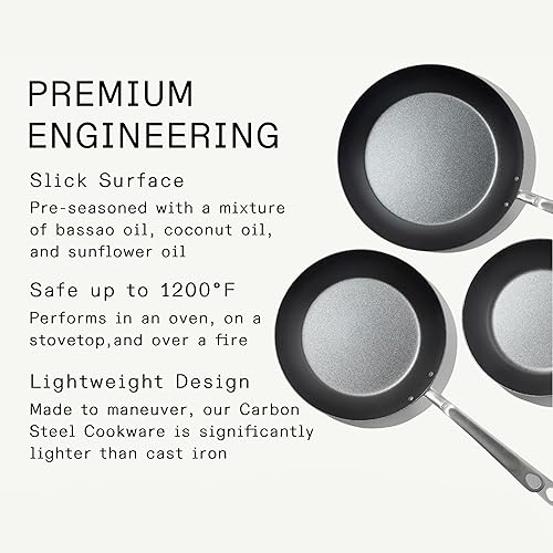 Miniatura 2 de Made In Utensilios de cocina – 3 piezas (incluye 8, 10 pulgadas, 12 pulgadas) sartén de acero al carbono azul sazonado – (como hierro fundido, pero