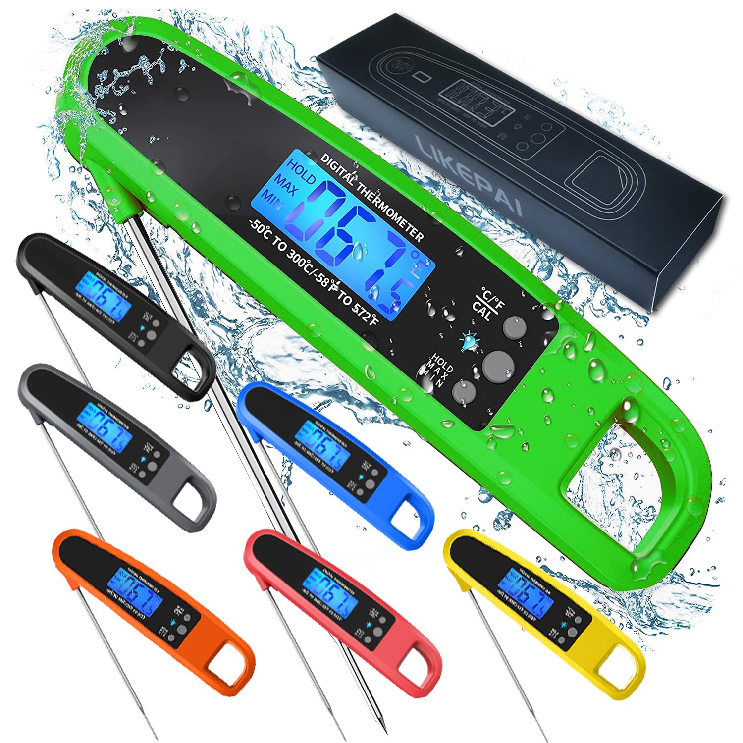 Termómetro de carne de lectura instantánea para cocinar en la cocina, termómetro digital ultra rápido preciso impermeable con retroiluminación, imán y sonda plegable para freír, barbacoa al