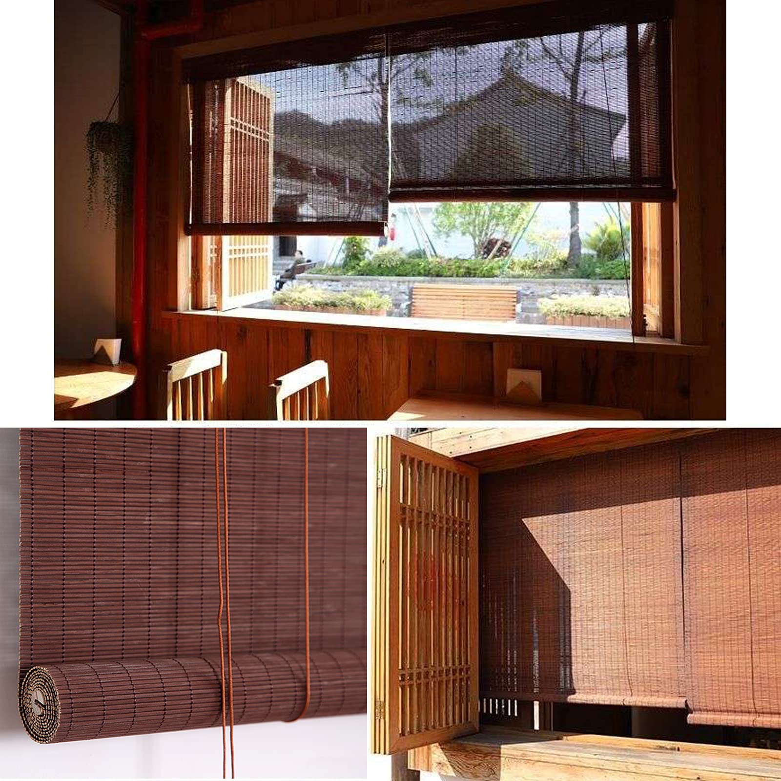 Naturales Persianas Enrollables de Bambú,Estores de Bambú,Cortina de Madera,Toldo Vertical,Sombreado/Protección Solar/Privacidad Protección,para Interior Exterior (80x150cm/32x59in)
