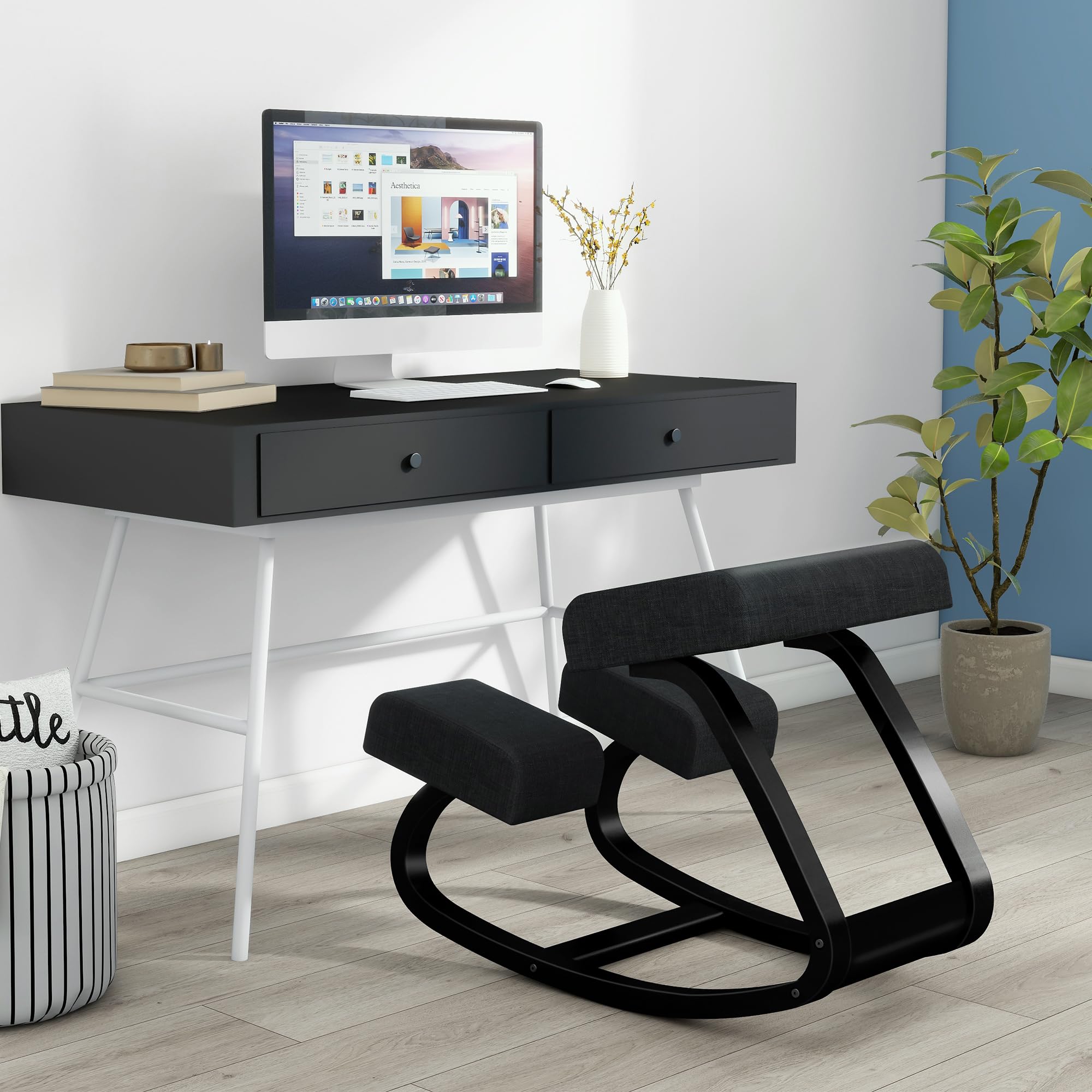 Chaise genoux ergonomique en bois massif avec fonction bascule, assise et repose-genoux rembourrés fuirBuro, bureau à domicile et apprentissage, jusqu'à 100 kg