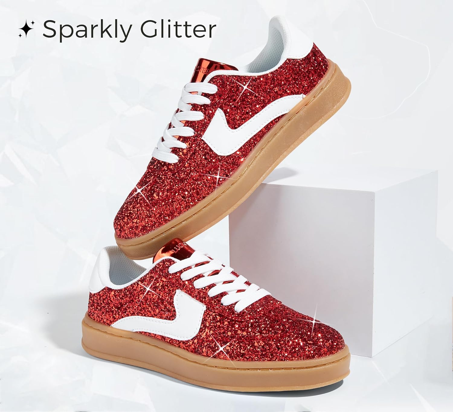 LUCKY STEP Women's Glitter Sneakers Fashion Retro Casual Sparkly Bling Shiny Dressy Bedazzled Bridal Wedding Anti Slip Walking Shoes - Image 3