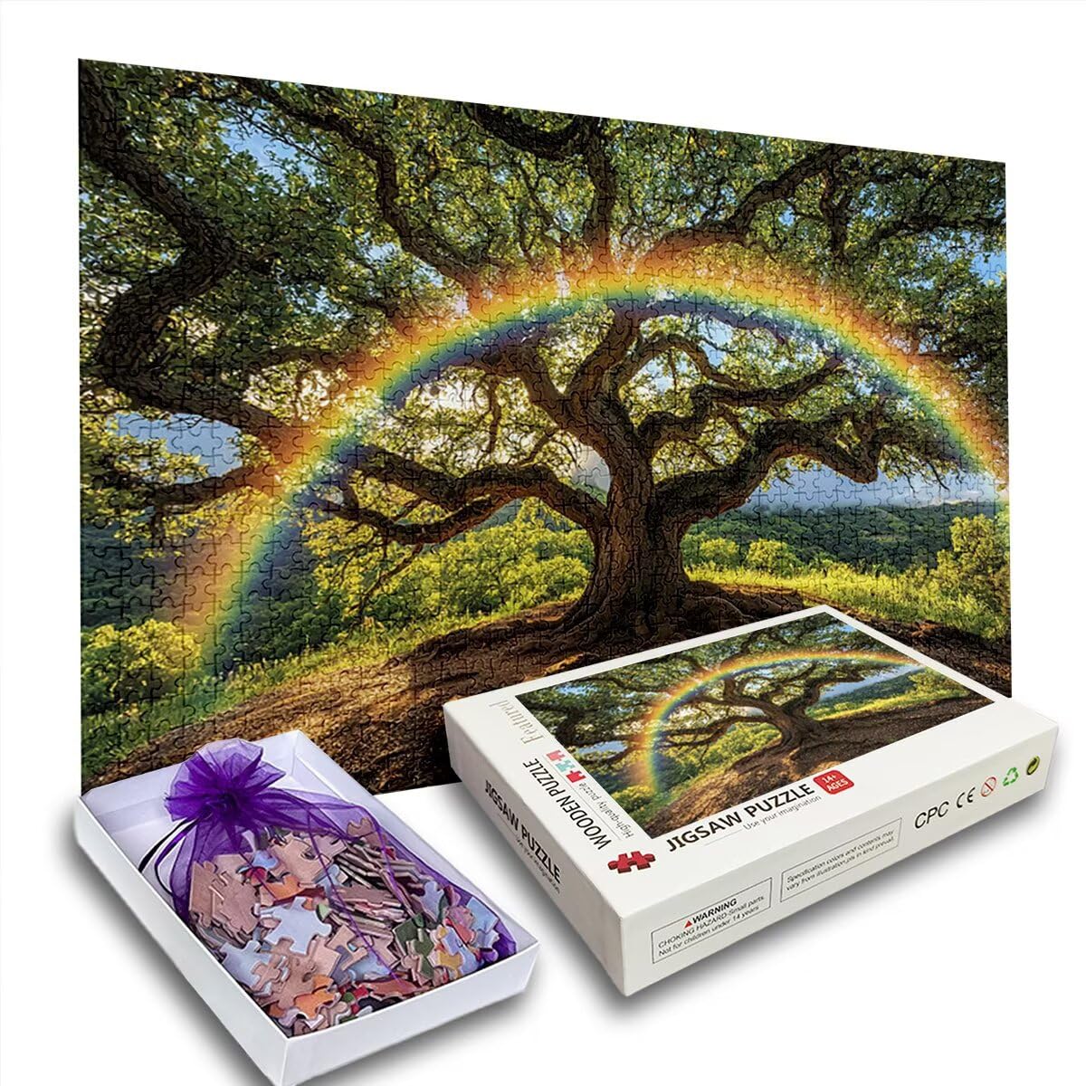 Puzzle 2000 Piezas, Puzzle Árbol con Caja Regalo para Adultos, Rompecabezas de Madera, Rompecabezas Desafiante para Decoracion Navidad, Regalo Mujer, Cuadros Decoracion Salon Modernos, (Arcoíris) V-3