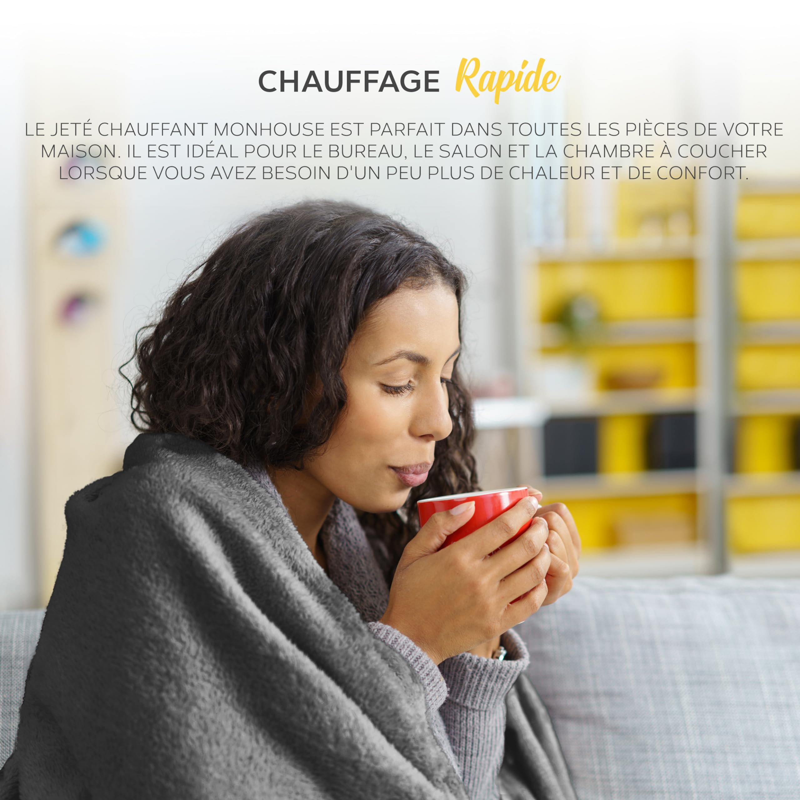 MONHOUSE Jete Chauffant - Couverture Electrique - Controleur Numerique - Minuterie Jusqu a 9 Heures, 9 Reglages De Chaleur, Arret Automatique - Simple 130x160cm - Gris