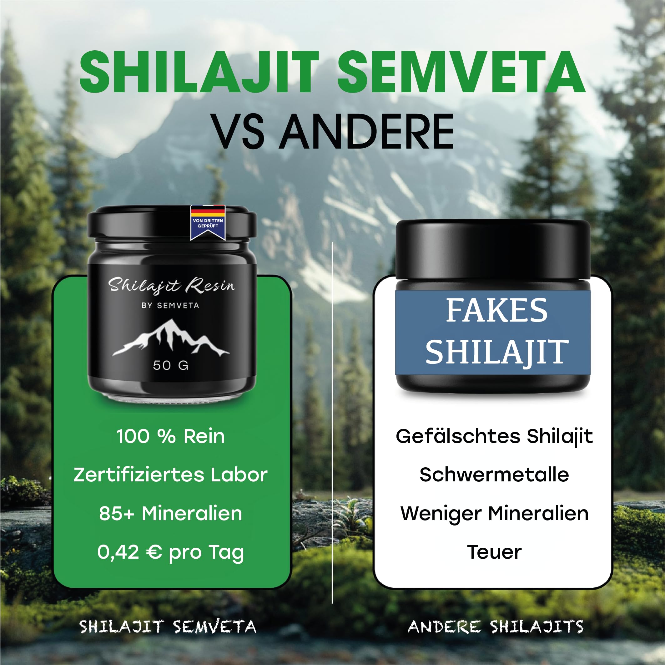 Semveta Original Altai Shilajit - 50g Hochwertiges Harz, 87+ Mineralien, Fulvinsäure - Schwermetallgeprüft & Kaltwassergefiltert - Natürlich - Für Vitalität, Klarheit & Immunsystem - 4 Monate Vorrat