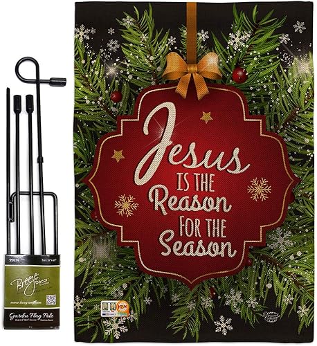 Jesús es la razón de la temporada decoración de patio jardín estaca bandera juego de arpillera para puerta decoración de Navidad, cartel de pared