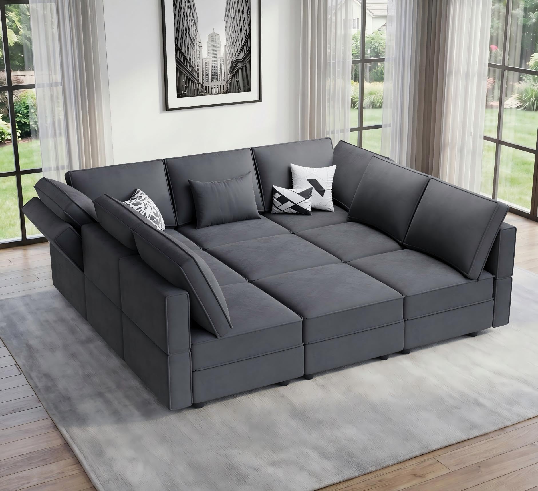 Photo 1 of ***PARTIAL SET - PRICE ADJUSTED***Vesgantti Modular Sofa Bed with Storage, 92" Sleeper Sofas with 9 Seats Storage Chaises Removable Cover, Luxury Large Velvet Sectional Couch Set for Living Room, Apartment, Home Theater, Gray