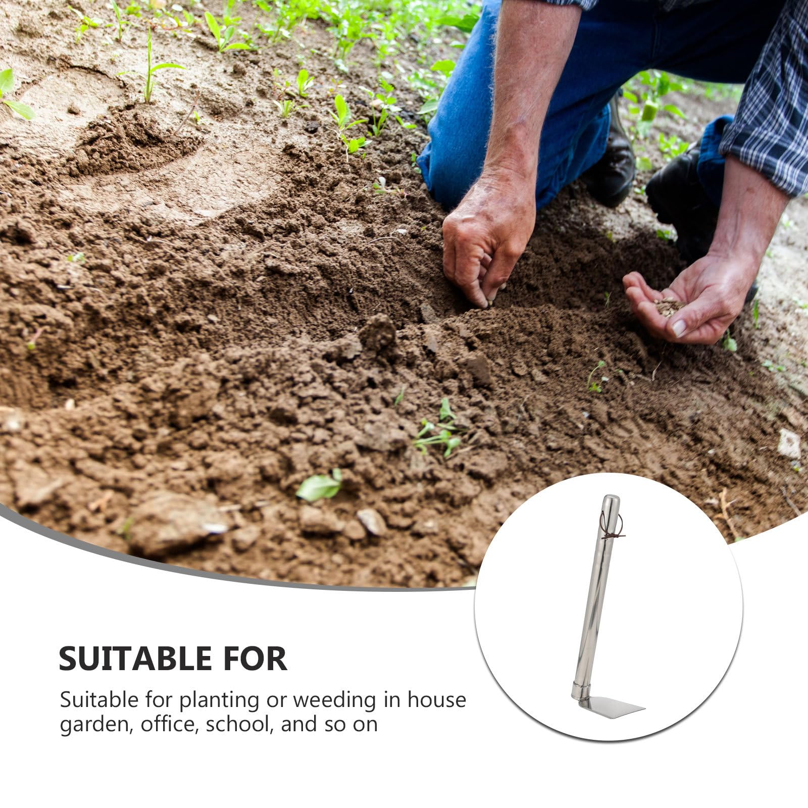 Houe de Jardin Portative en Acier Inoxydable 38,5 Cm, Outil de Binage et Désherbage, Petite Houe Légère pour Plantation et Culture Extérieure, Outil Manuel de Jardinage Pratique