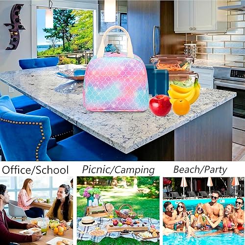 Miniatura 5 de Fuyicat Lonchera de sirena para mujeres y niñas, interior de papel de aluminio aislado, 9.4 x 7 x 8.3 pulgadas, perfecta para el trabajo, escuela,