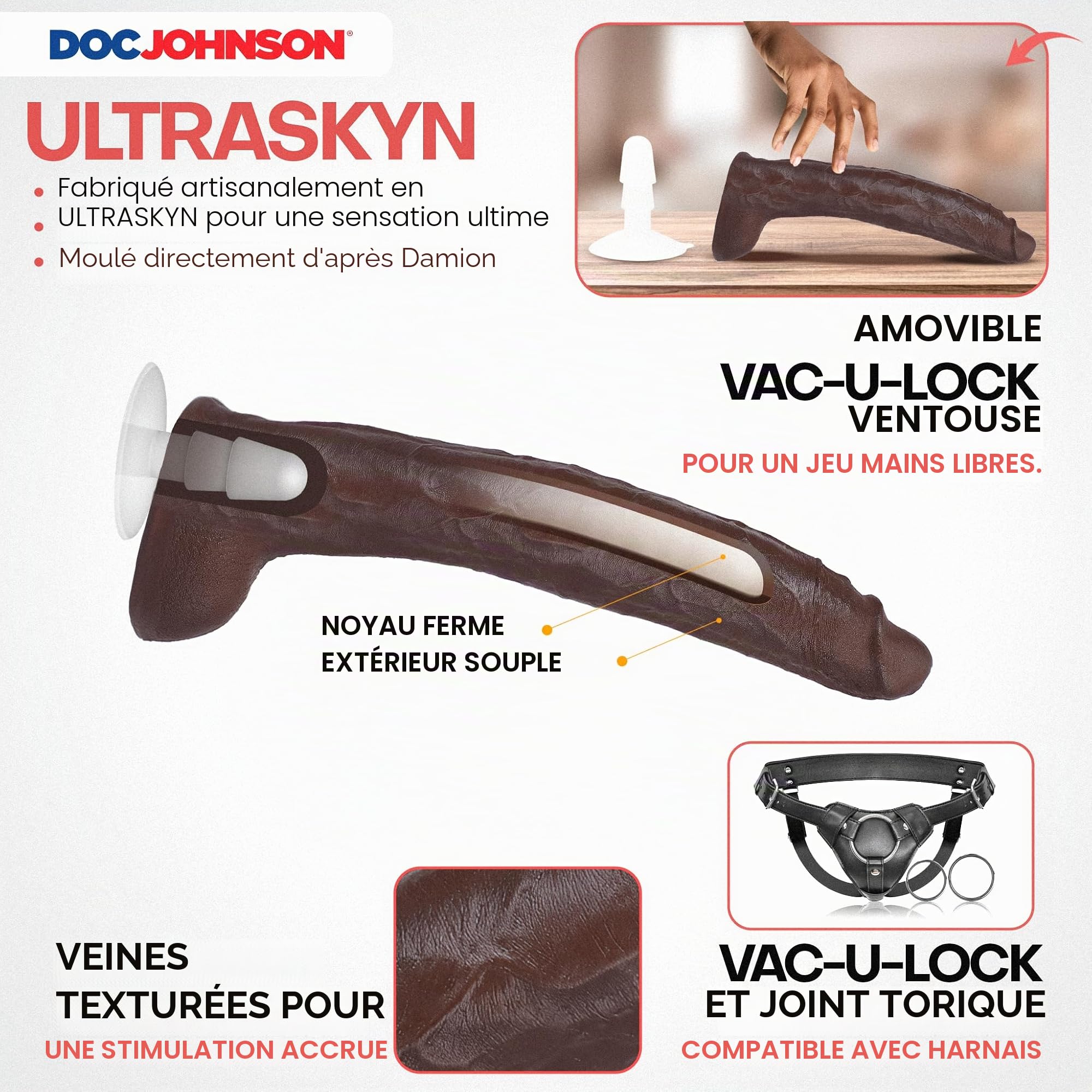 Signature Cocks Damion Dayski Ultraskyn Cock avec ventouse amovible Vac-U-Lock Chocolat 30,5 cm