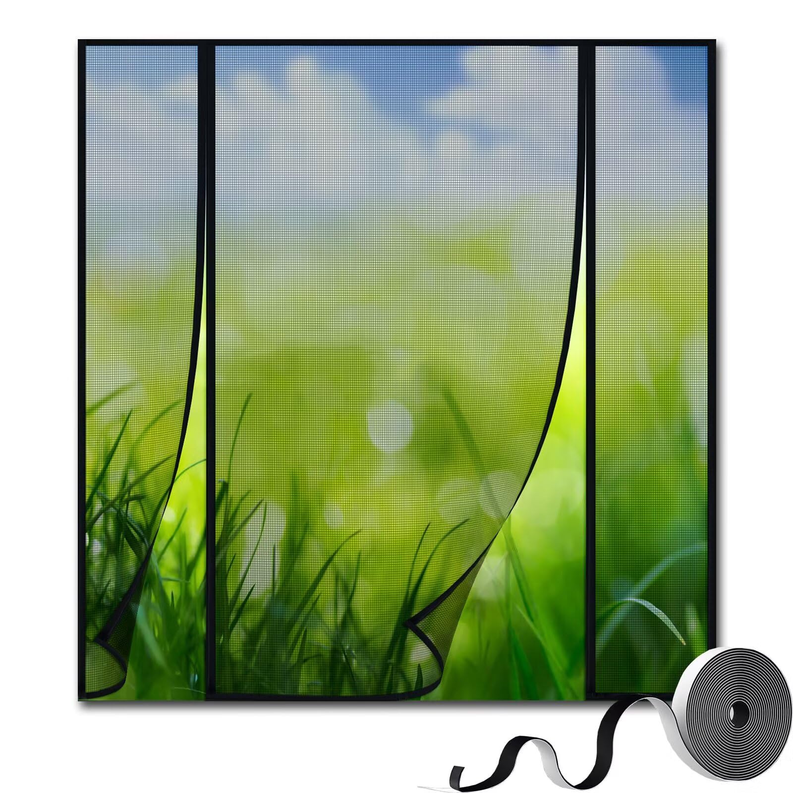 Magnetic Fly Screen Door 205x245cm, Black Fiberglass Net, Insect Protection, Balcony Door, Magnetic Curtain, Double Side Opening, Sliding Door, Patio Door, Mosquito Net, No Drilling Required — image 1