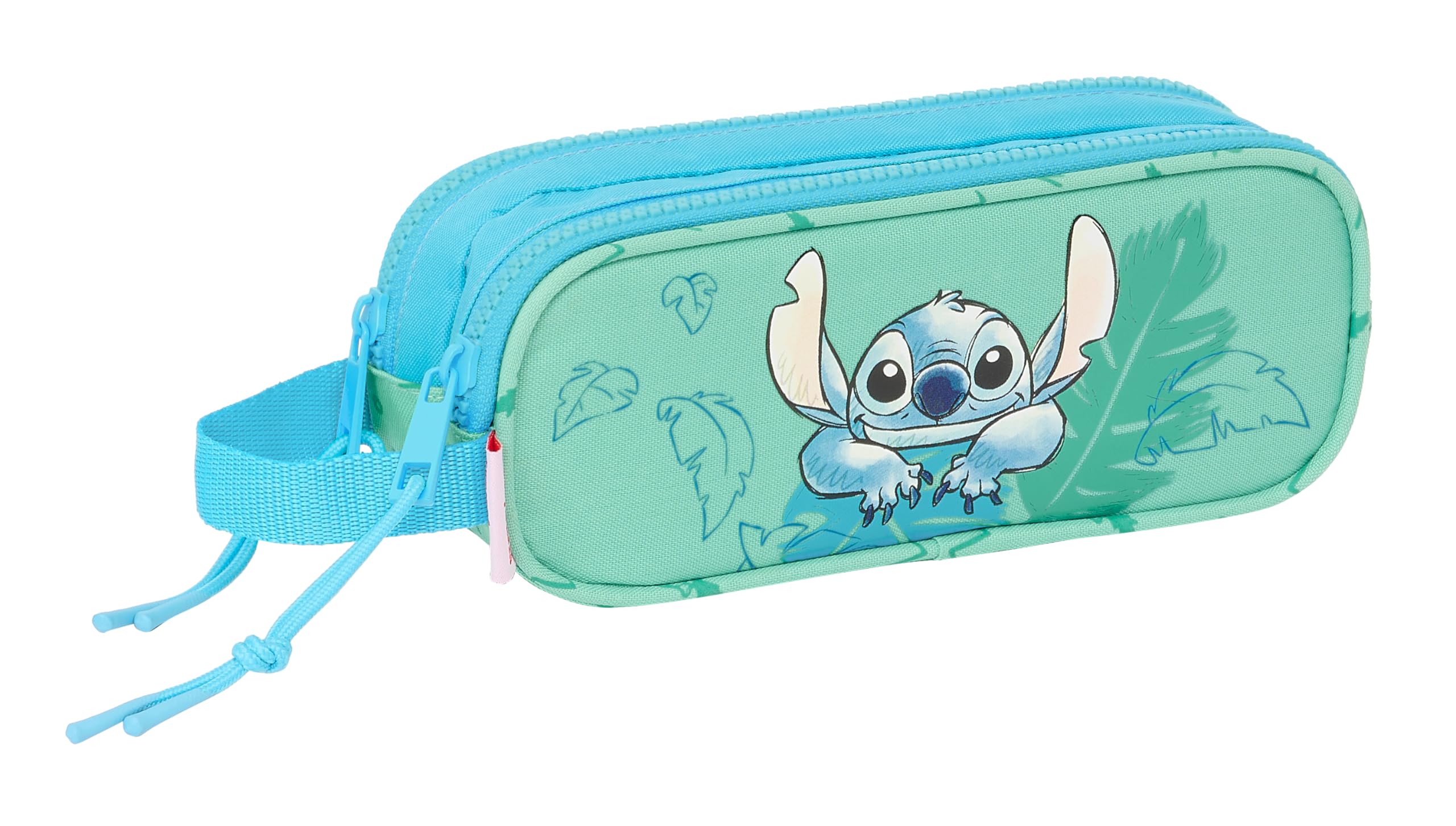 Stitch Aloha - Portatodo Doble Niño, Estuche Infantil, Estuche Niño, Ideal para Niños en Edad Escolar, Cómodo y Versátil, Calidad y Resistencia, 21x6x8 cm, Color Turquesa