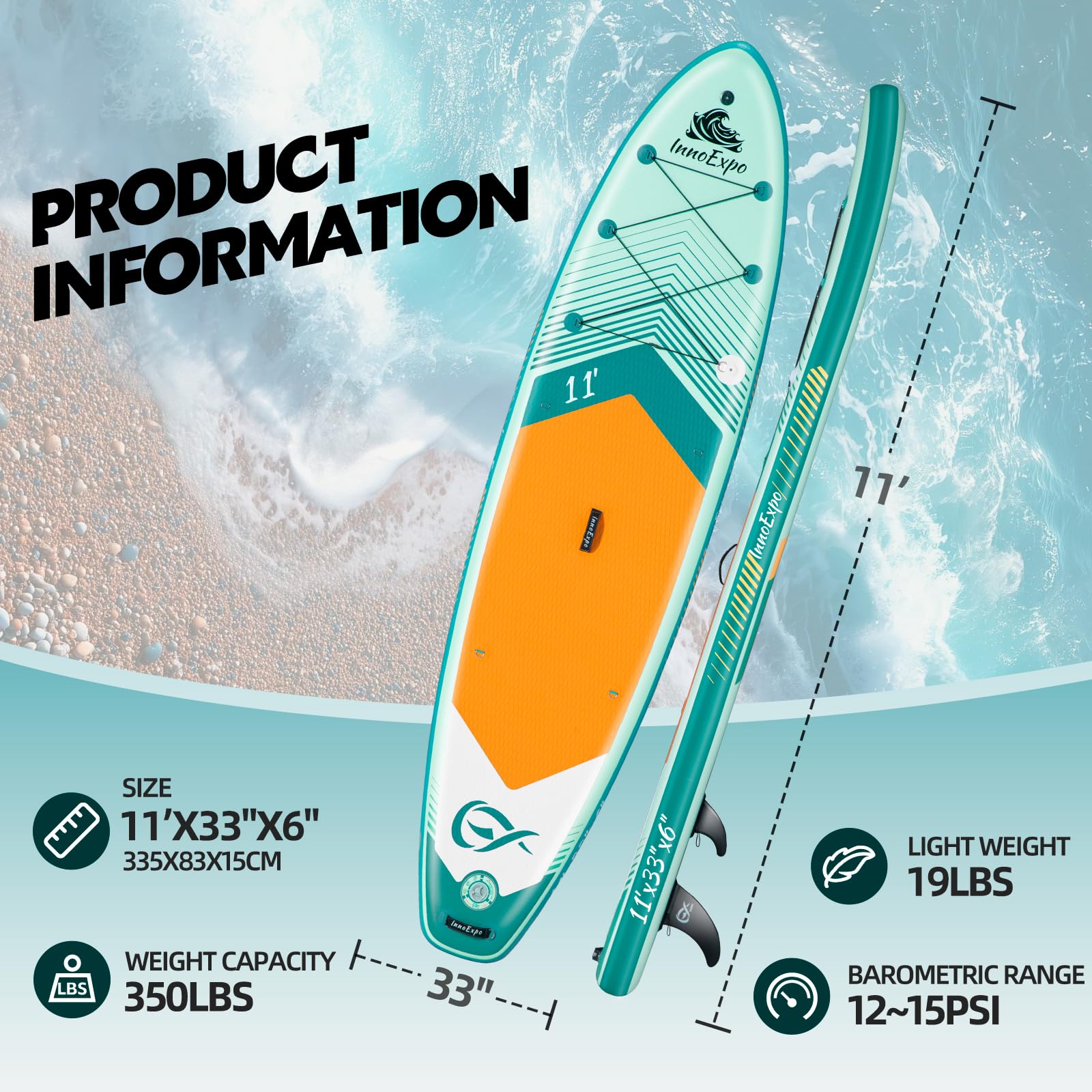 InnoExpo Aufblasbare Stand-Up-Paddle-Boards mit Premium-Zubehör, breites, stabiles SUP-Paddelboard-Design, rutschfestes Komfort-Deck für Jugendliche und Erwachsene