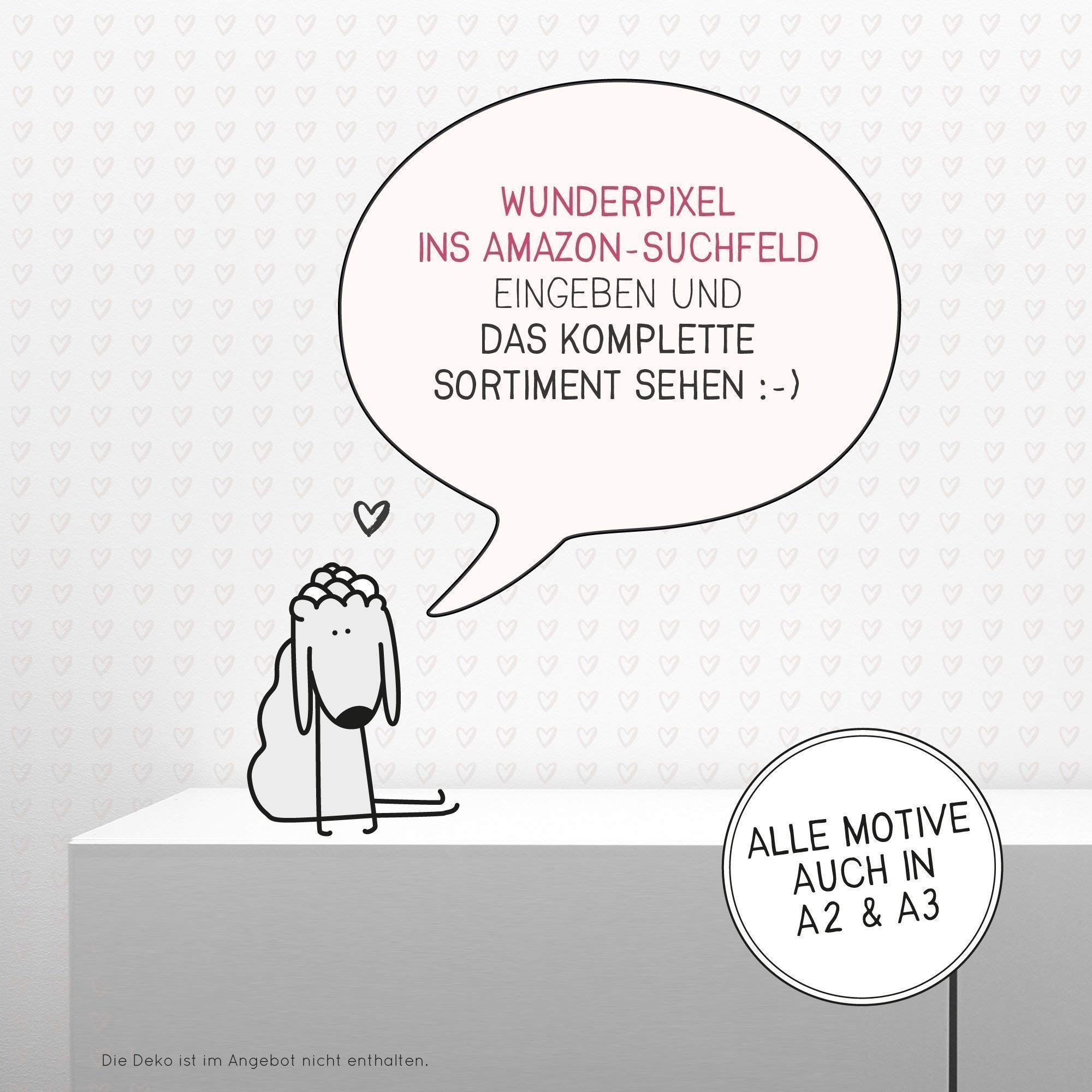 Wunderpixel® 3er Set in groß: love - smile - happiness - Kunstdrucke auf wunderbarem Hahnemühle Papier DIN A2 -ohne Rahmen- schwarz-weißes Bild Poster zur Deko im Büro Wohnung