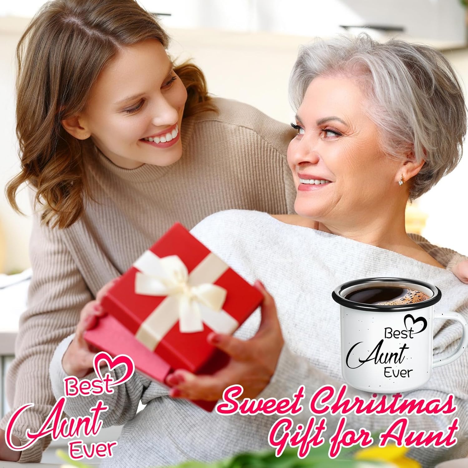 Best Aunt Uncle Ever Coffee Mug Gifts from Niece, Nephew, 12 oz Enamel Travel Cup with Handle, Couple Gift for Mother's Day Birthday Valentine(Best Aunt Ever) - Image 4