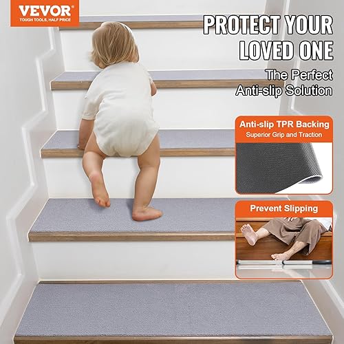 Miniatura 3 de VEVOR Alfombra antideslizante para escaleras, 8 x 30 pulgadas, camino de escalera interior para peldaños de madera, alfombras antideslizantes para
