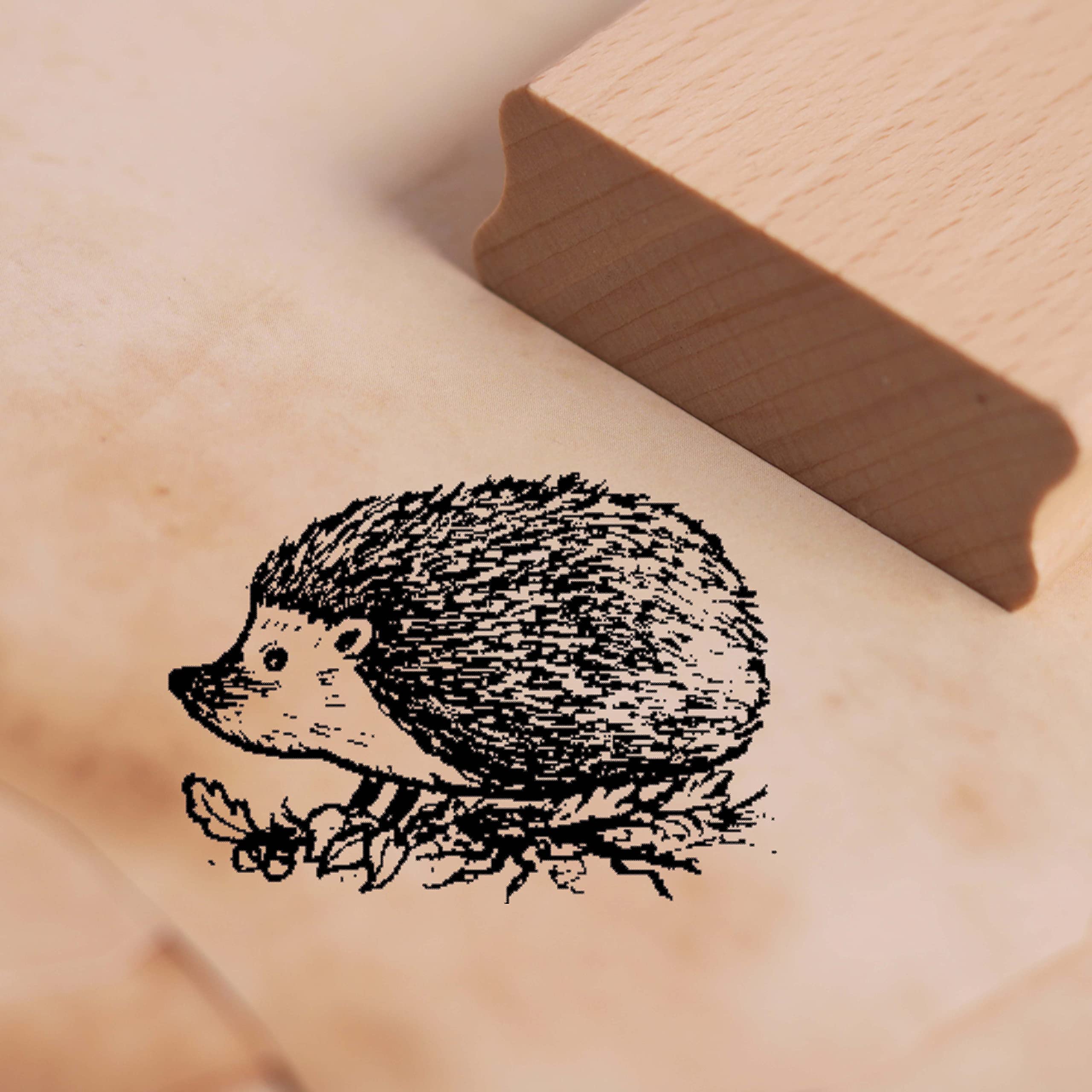 Deko-Lando Natural Stamp Hedgehog In Autumn Design Beech Wood Approx. 38 X 27 Mm