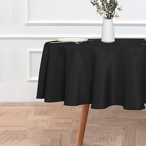 Miniatura 3 de sancua Mantel rectangular negro de 60 x 84 pulgadas con mantel redondo negro de 60 pulgadas, resistente al agua y a las manchas y derrames, mantel