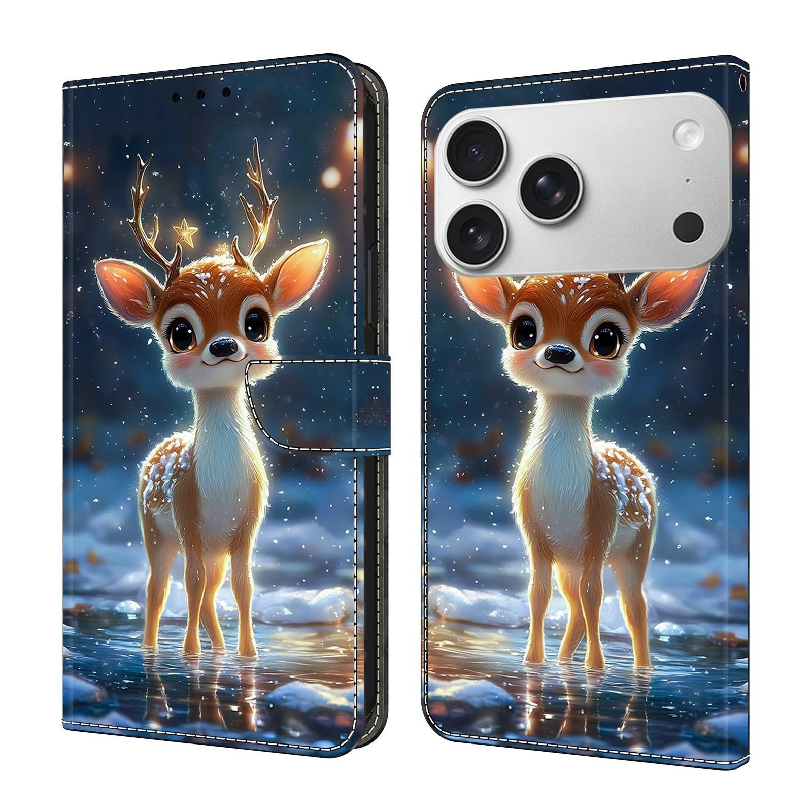 Étui iPhone 17 Pro cerf étoilé pour protéger écran et cartes