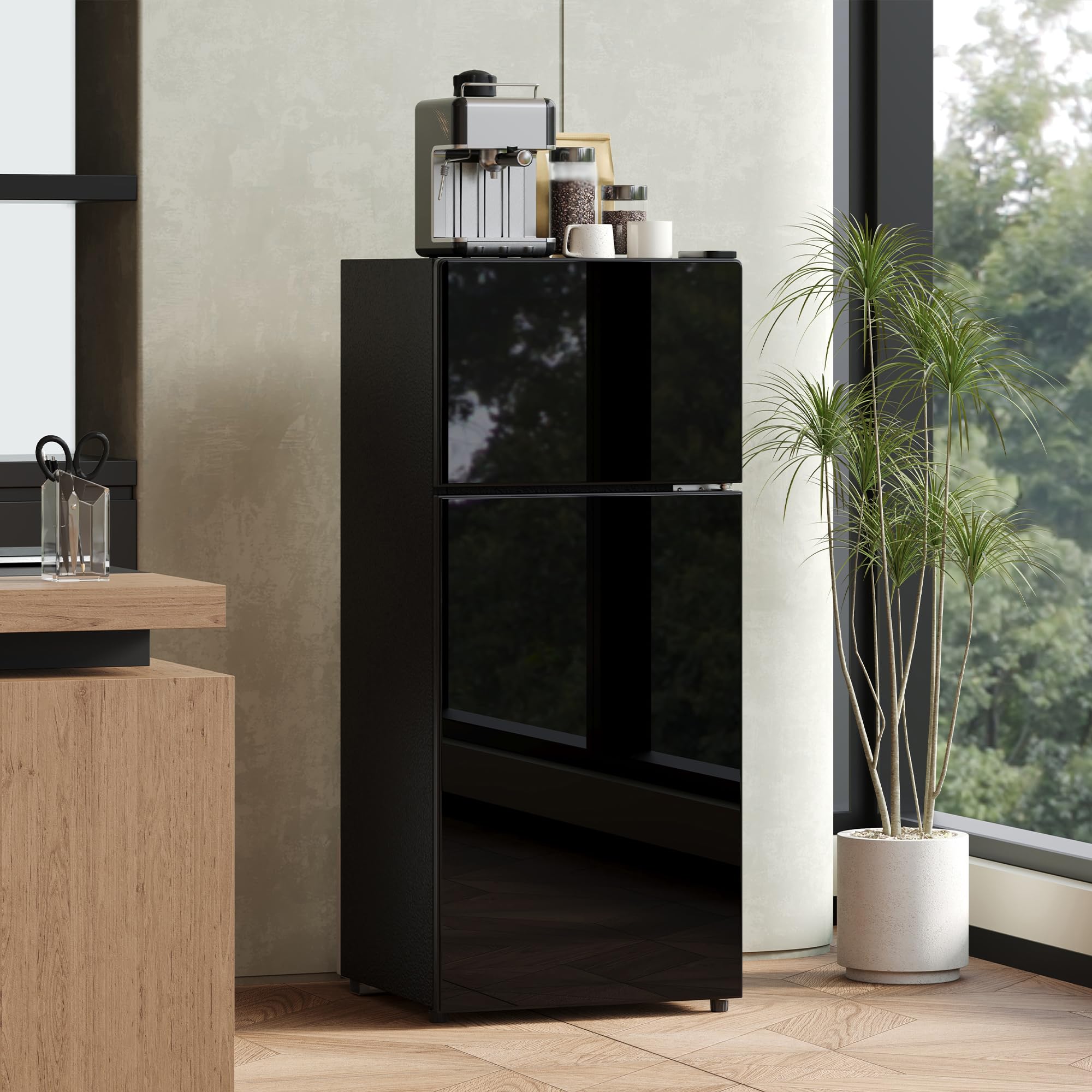 Merax Mini Réfrigérateur 92L avec Congélateur 28L, Frigo Compact Porte Vitrée avec LED,Thermostat Réglable 7 Niveaux,pour Cuisine, Bureau, Chambre