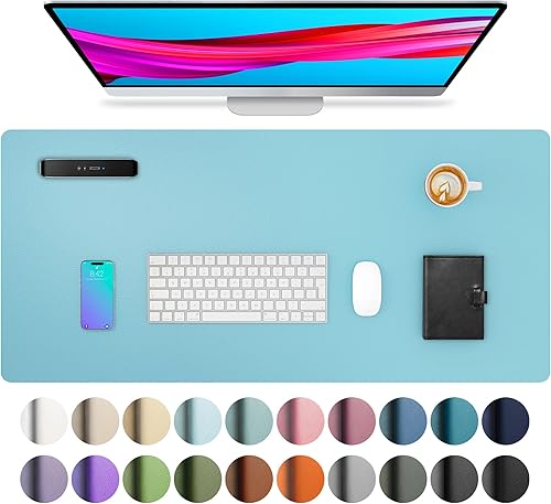 Miniatura 41 de Aothia Protector de escritorio de cuero, alfombrilla para mouse, alfombrilla de escritorio de oficina, antideslizante, de piel sintética, Agua,Azul