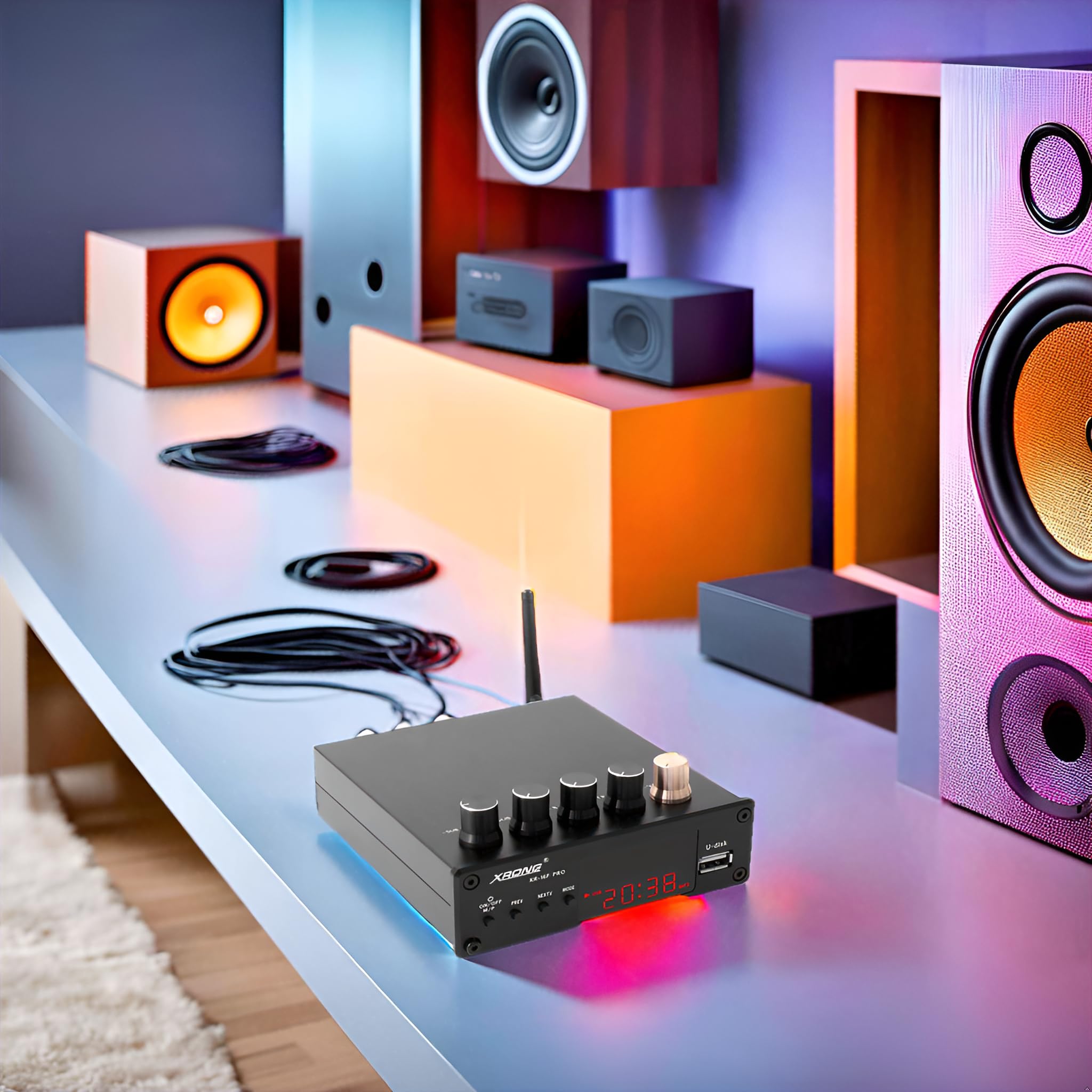 XRONG TF16B domowy wzmacniacz audio 100 Wx2 + 100 W subwoofer Bluetooth 5.2 Stereo HiFi 2.1 CH cyfrowy wzmacniacz dźwięku 24 bit/192 kHz klasa D wzmacniacz USB DAC i z pilotem (aktualizacja)
