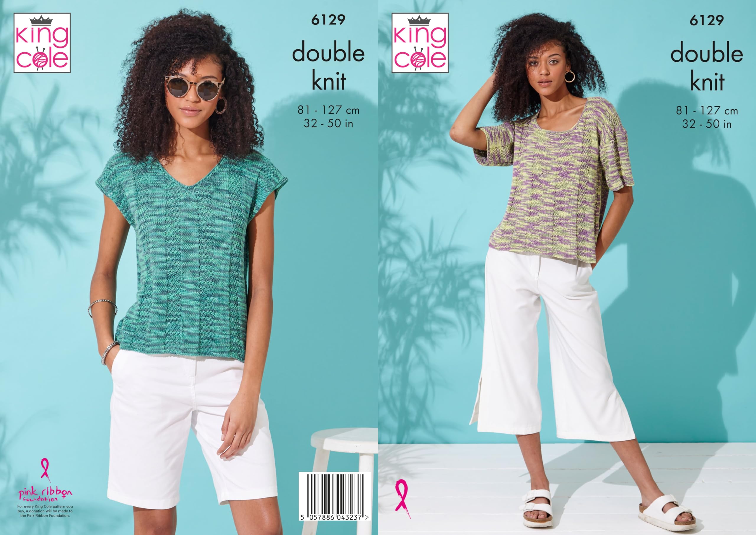 Knitting Pattern Womens Round & V Neck Top King Cole Double Knit DK 6129