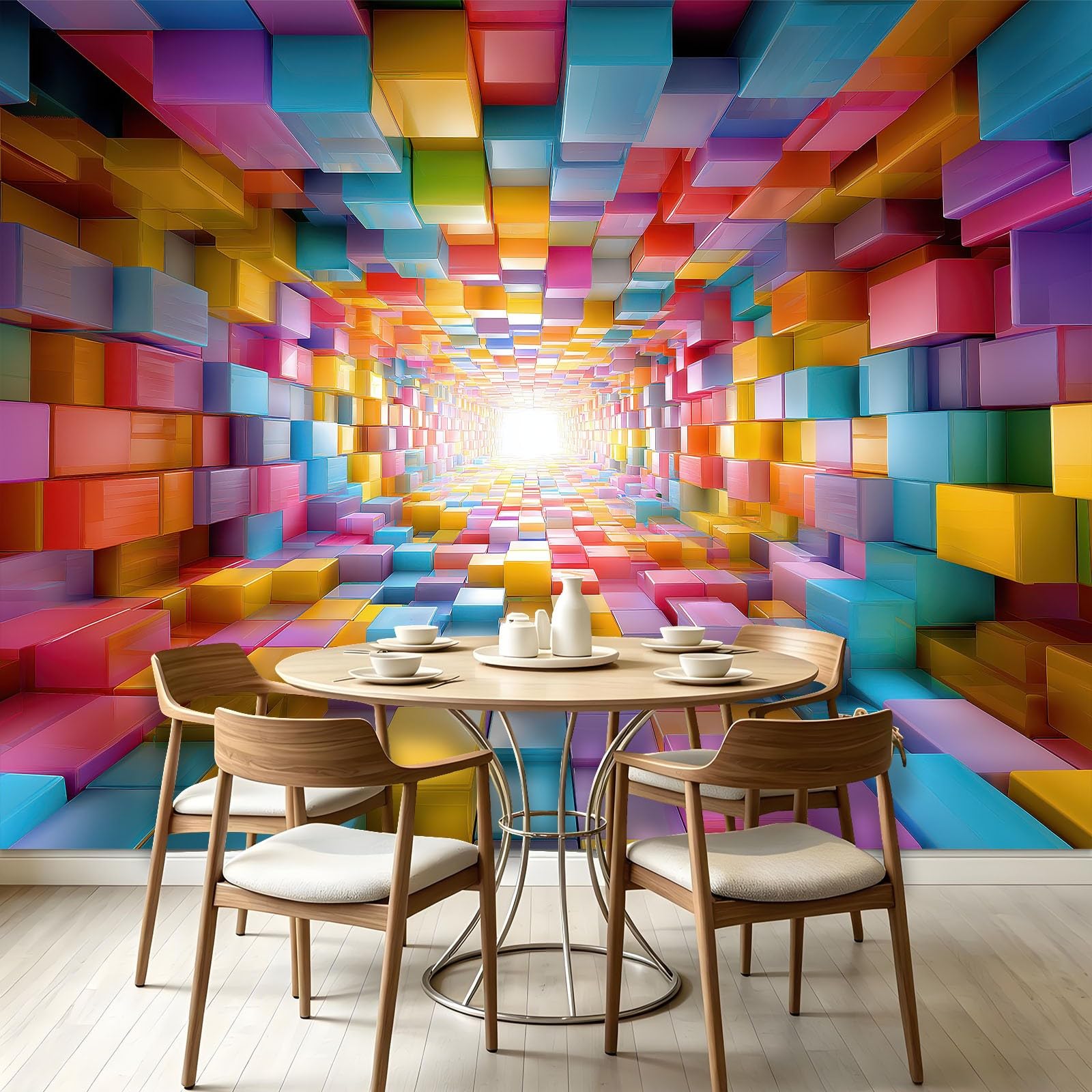 WTD - Papel pintado fotográfico de fieltro 3D, diseño abstracto moderno, 200 x 140 cm, diseño de bloques de túnel, impresión Full HD, moderno efecto 3D, colores resistentes a la luz, para pasillo y