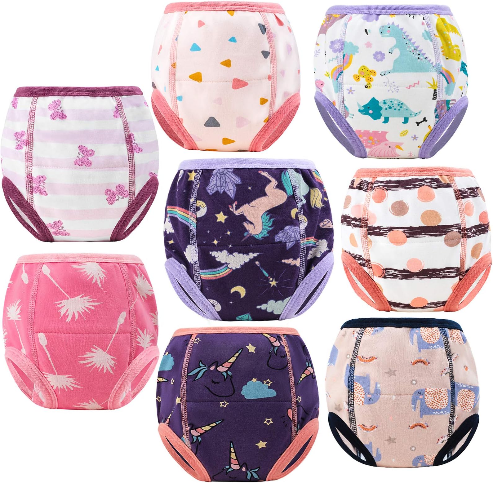 MooMoo Baby 8 Packs Potty Training Pants Cotton Absorbent Training Underwear for Toddler Boy and Girls 2T-9T
